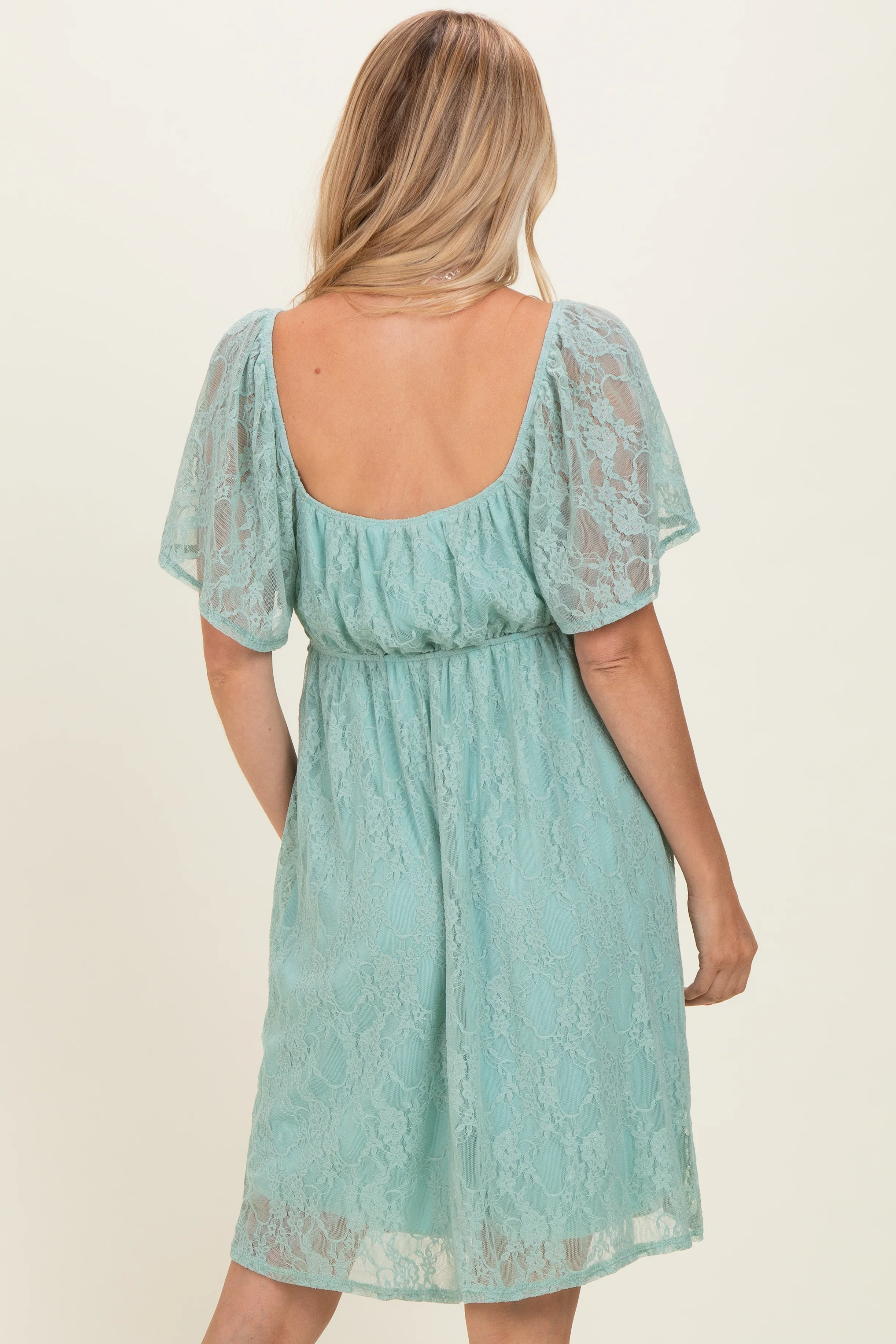 Sage Floral Lace Square Neck Ruffle Trim Maxi Dress - Image 4