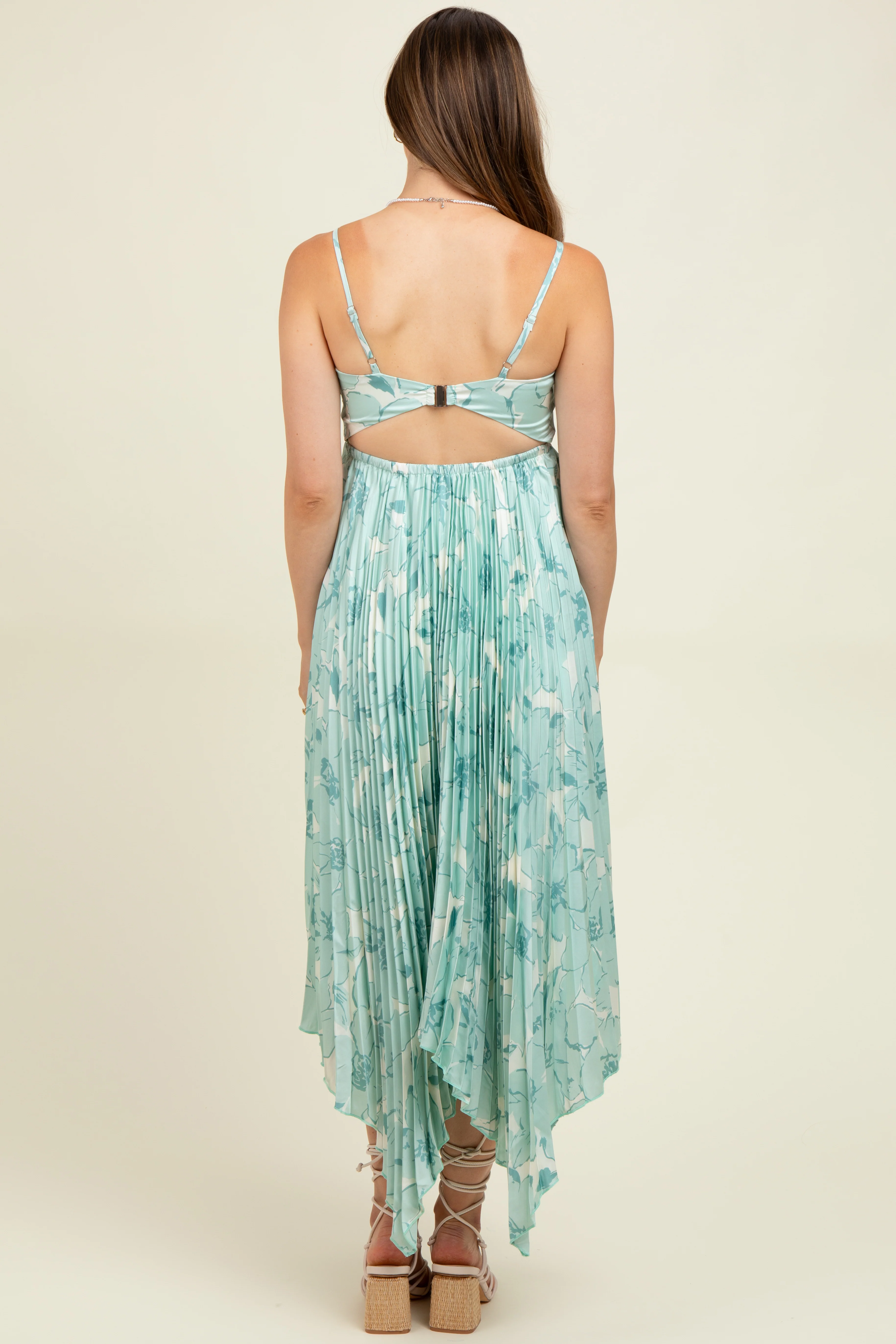 Sage Floral Woven Pleat Skirt Maternity Maxi Dress - Image 3