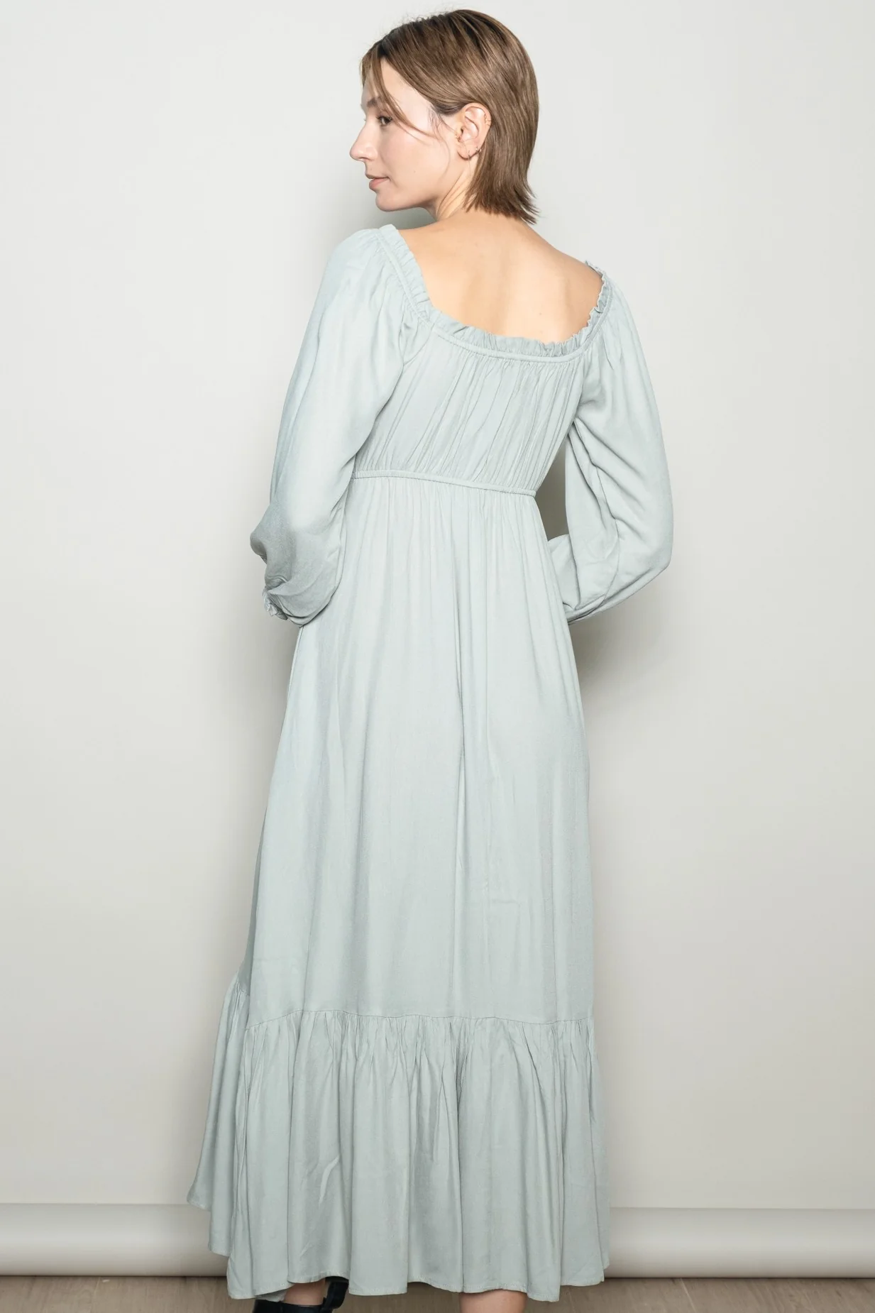 Sage Off Shoulder Button Accent Maxi Dress - Image 3