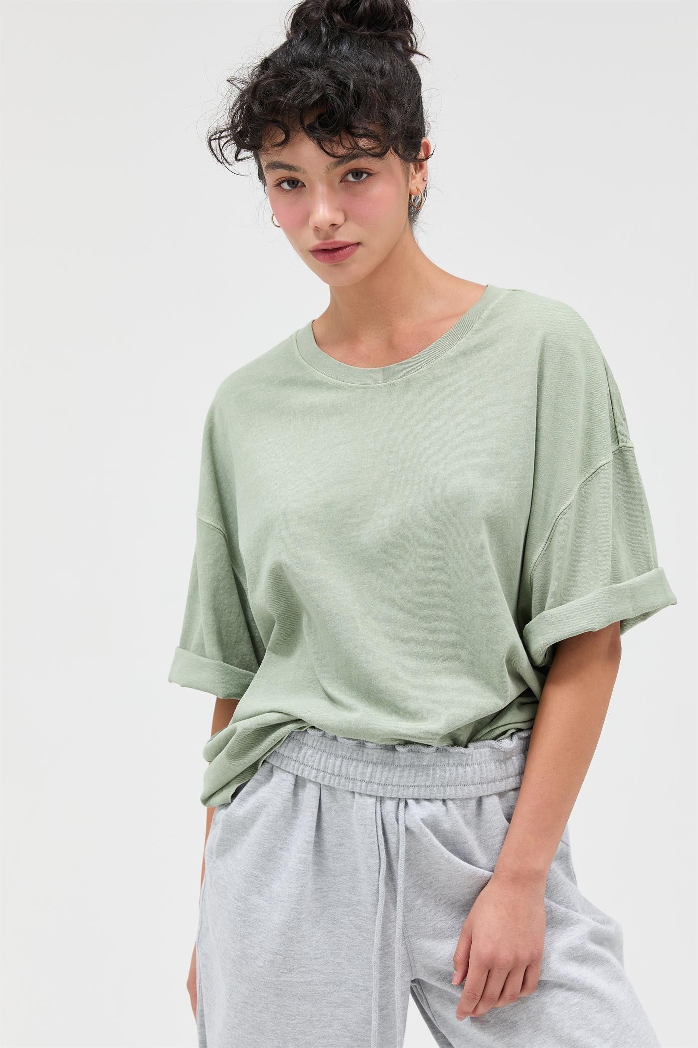 Sage Pigment Oversized Half-Sleeve Maternity T-Shirt - Image 4
