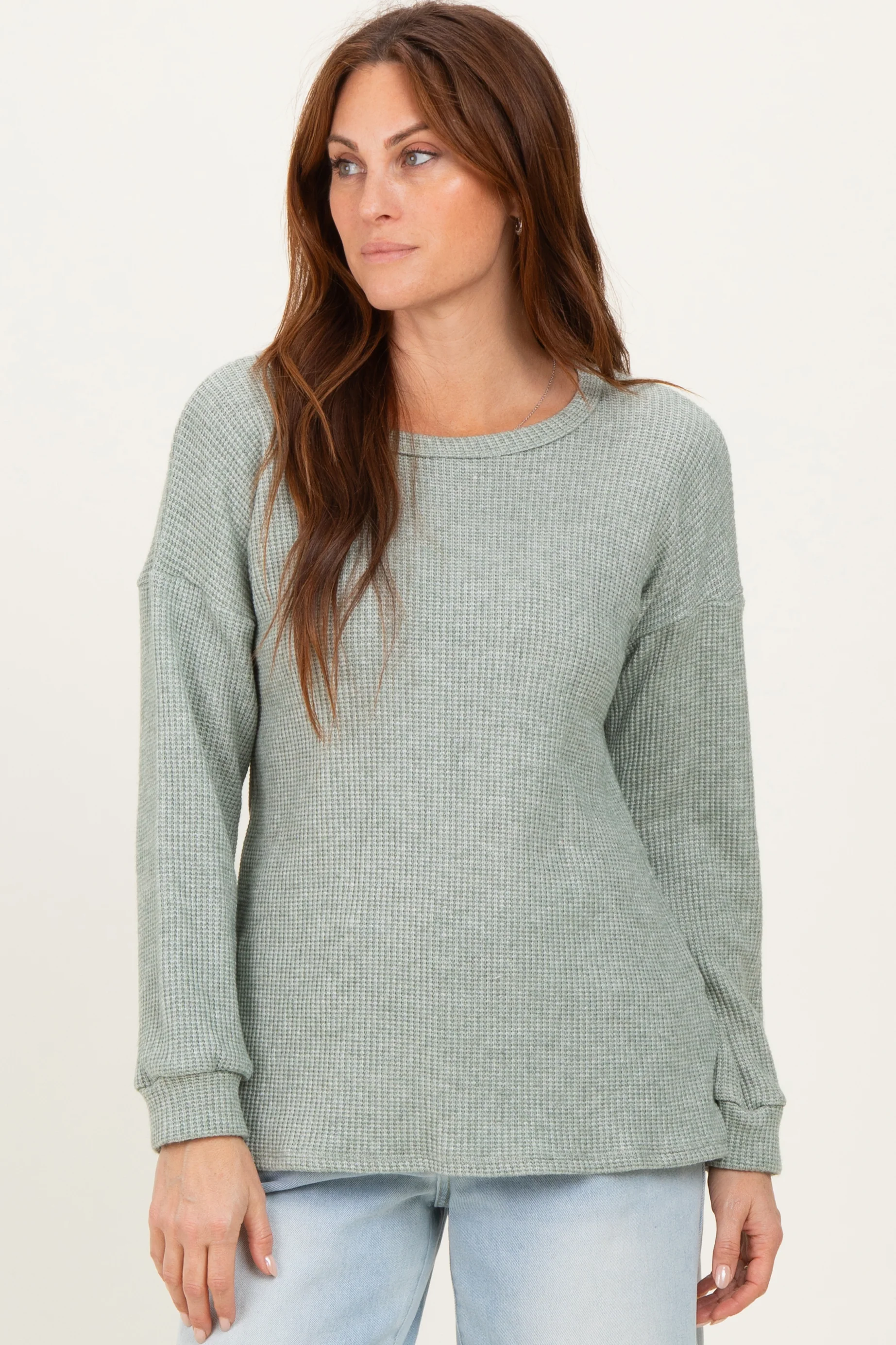 Sage Puff Sleeve Solid Maternity Sweater Top - Image 4
