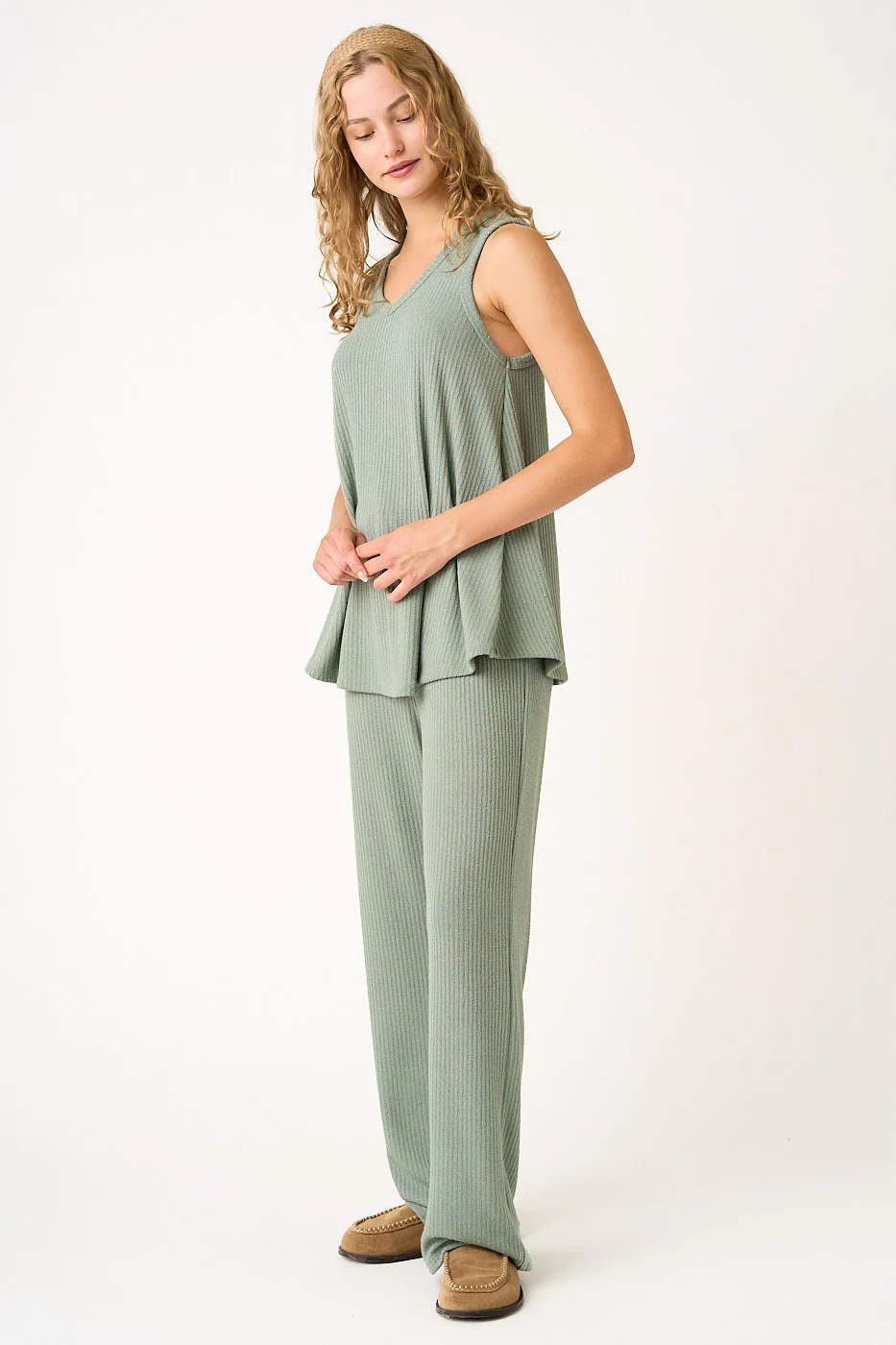 Sage Rib Knit Tank and Pant Set - Image 2