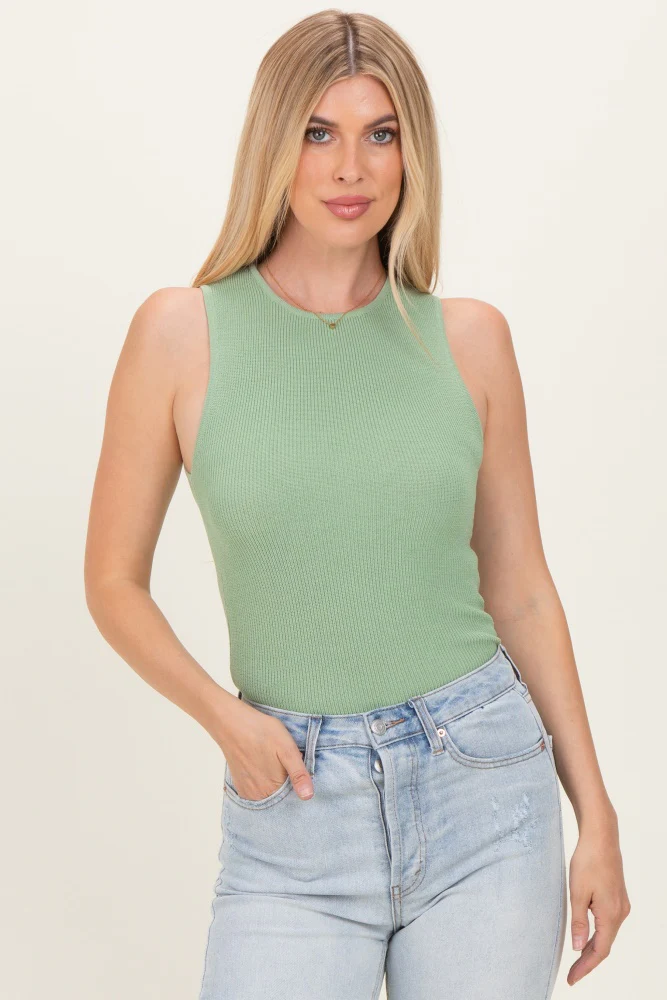 Sage Ribbed Knit Maternity Tank Top - Image 7