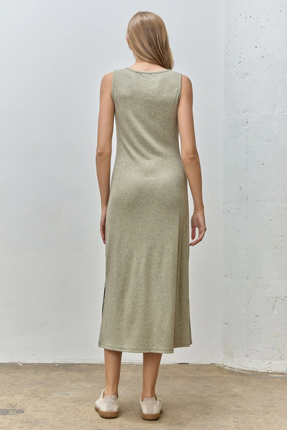 Sage Ribbed Knit Midi Tank Dress - Image 3
