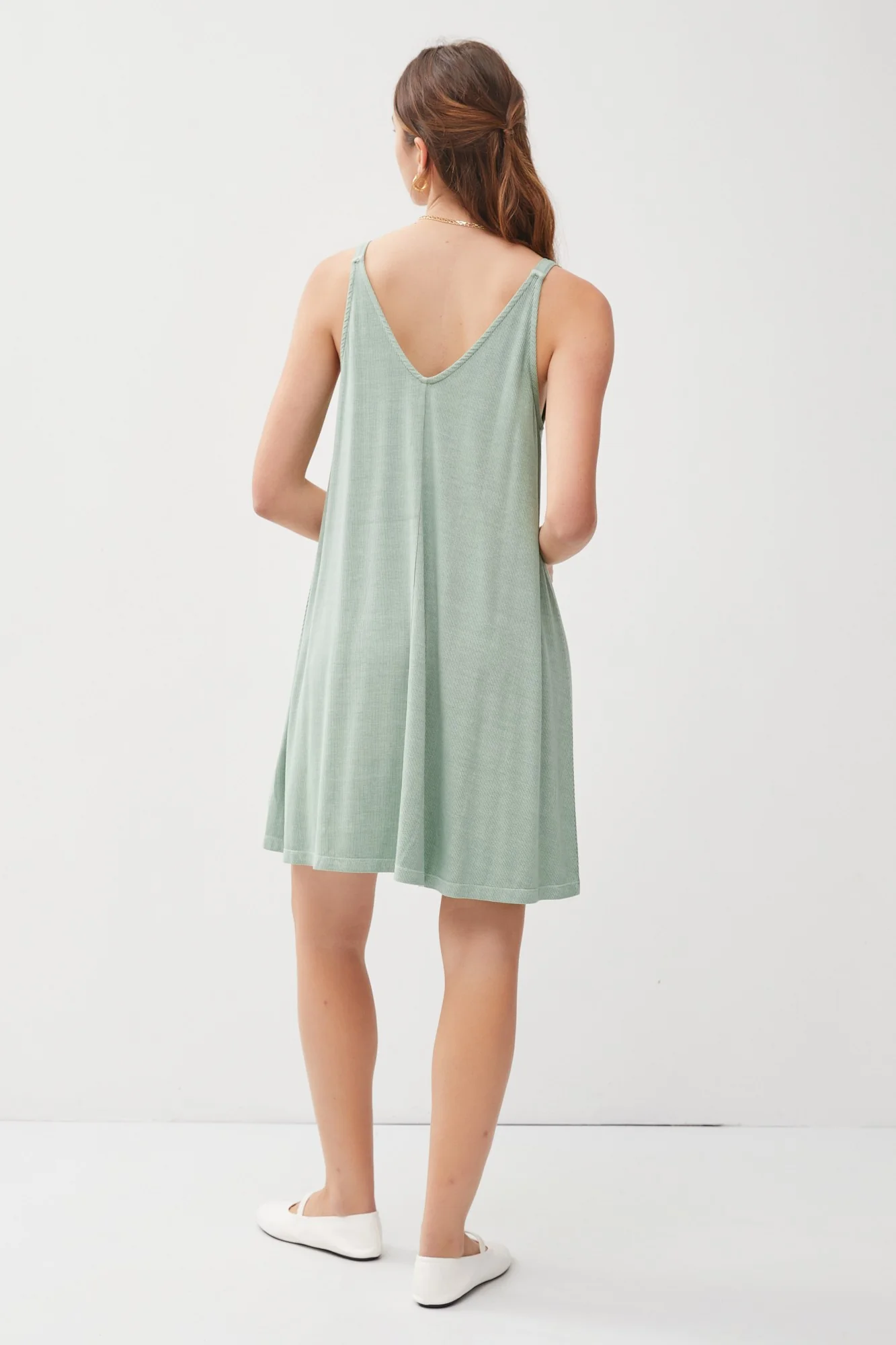 Sage Ribbed Sleeveless Front Seam Dress - Image 3