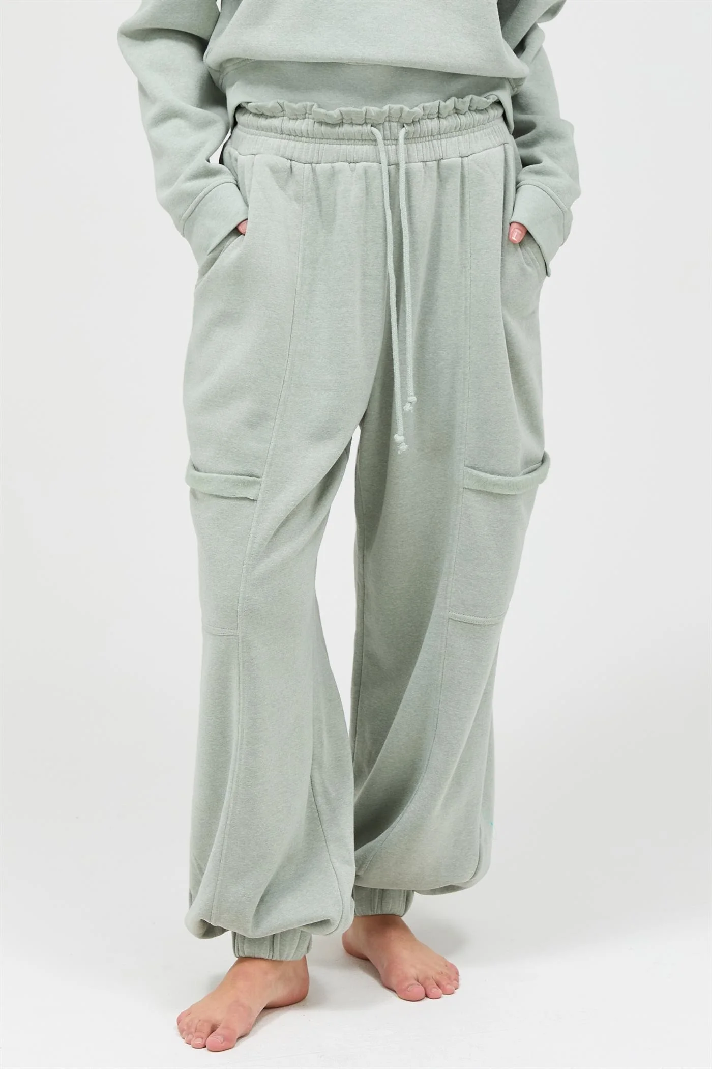 Sage Ruffle Waist Burnout Maternity Jogger Pants - Image 5