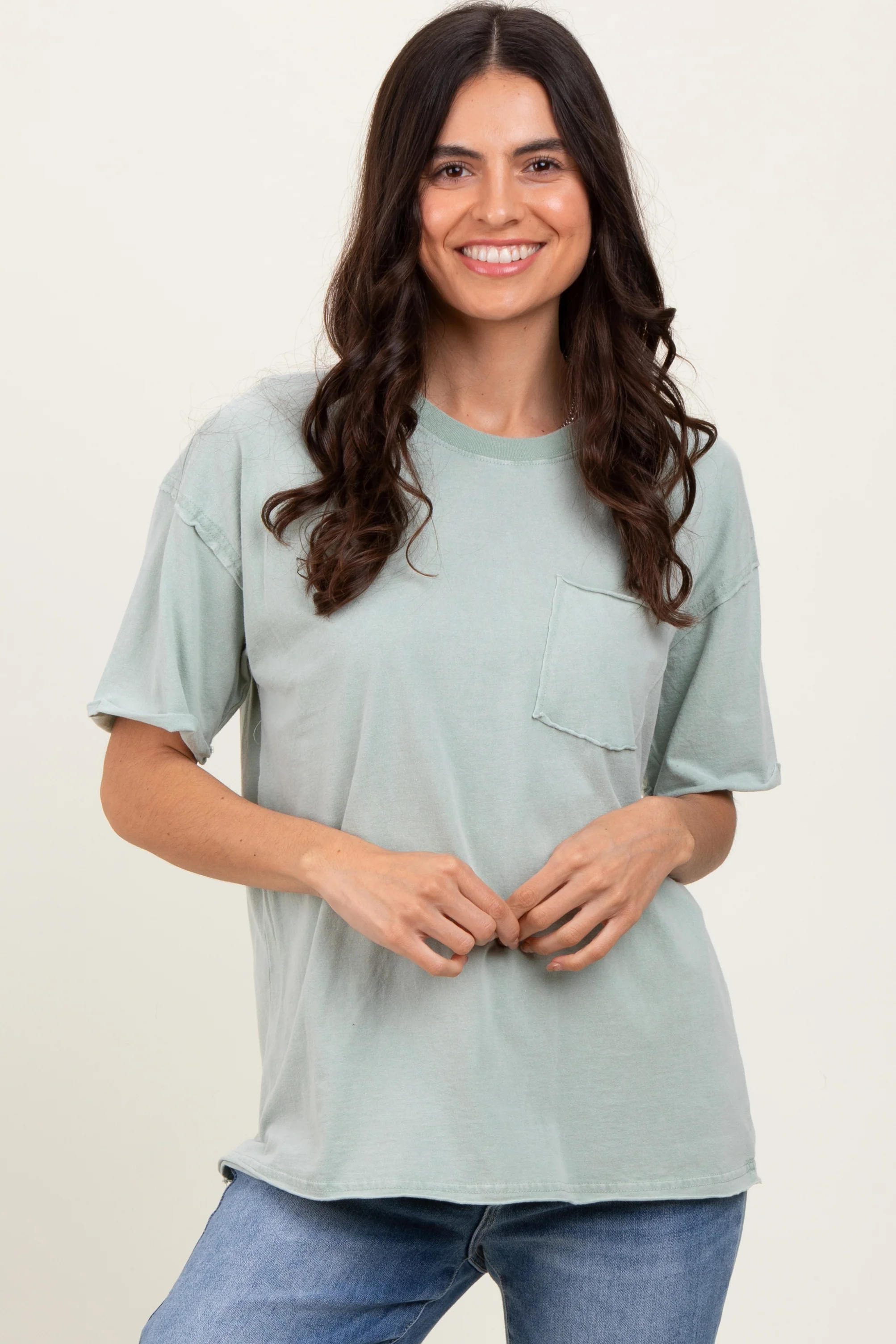 Sage Short Sleeve Front Pocket Tunic Maternity Top - Image 4
