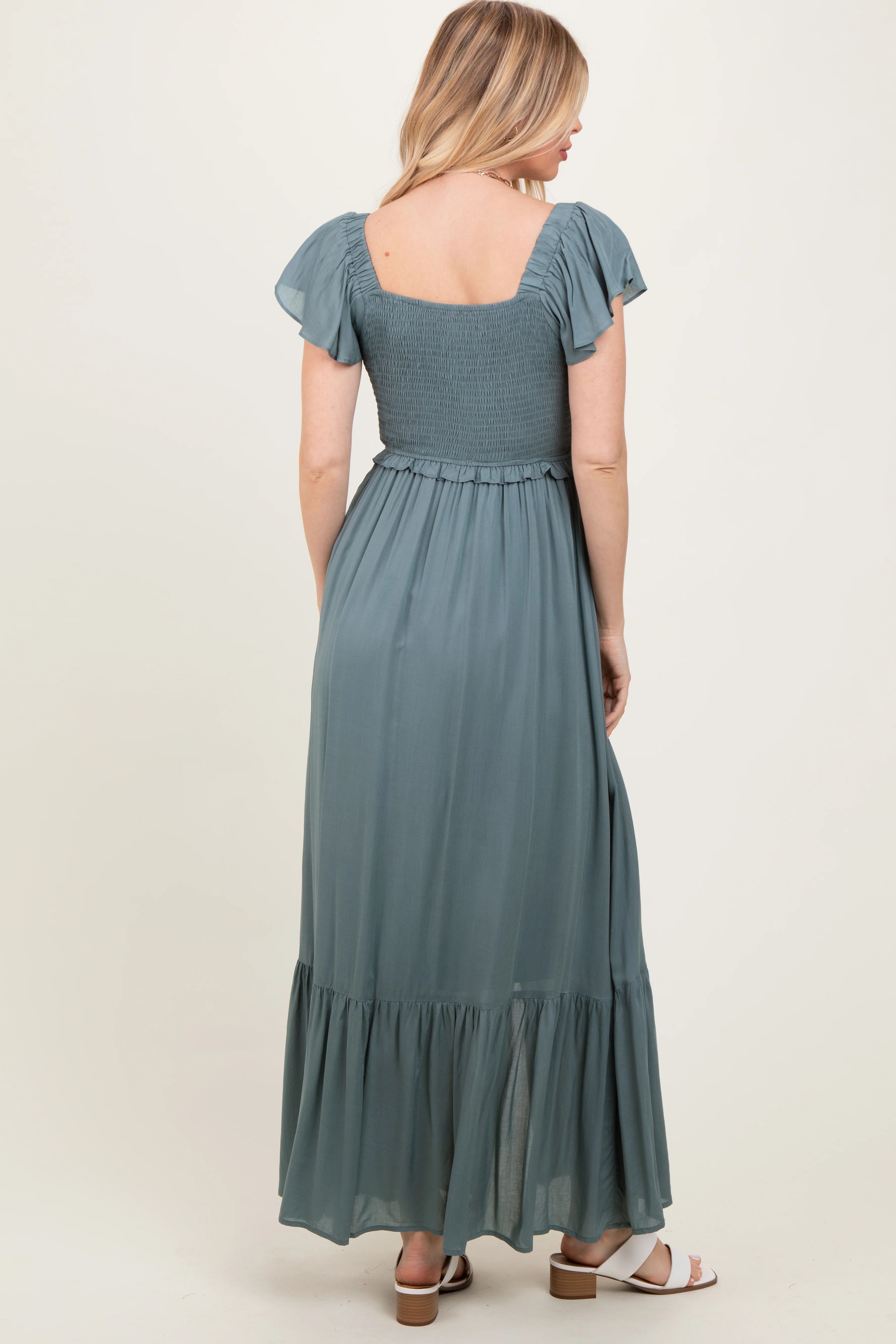 Sage Smocked Top Woven Maxi Dress - Image 4