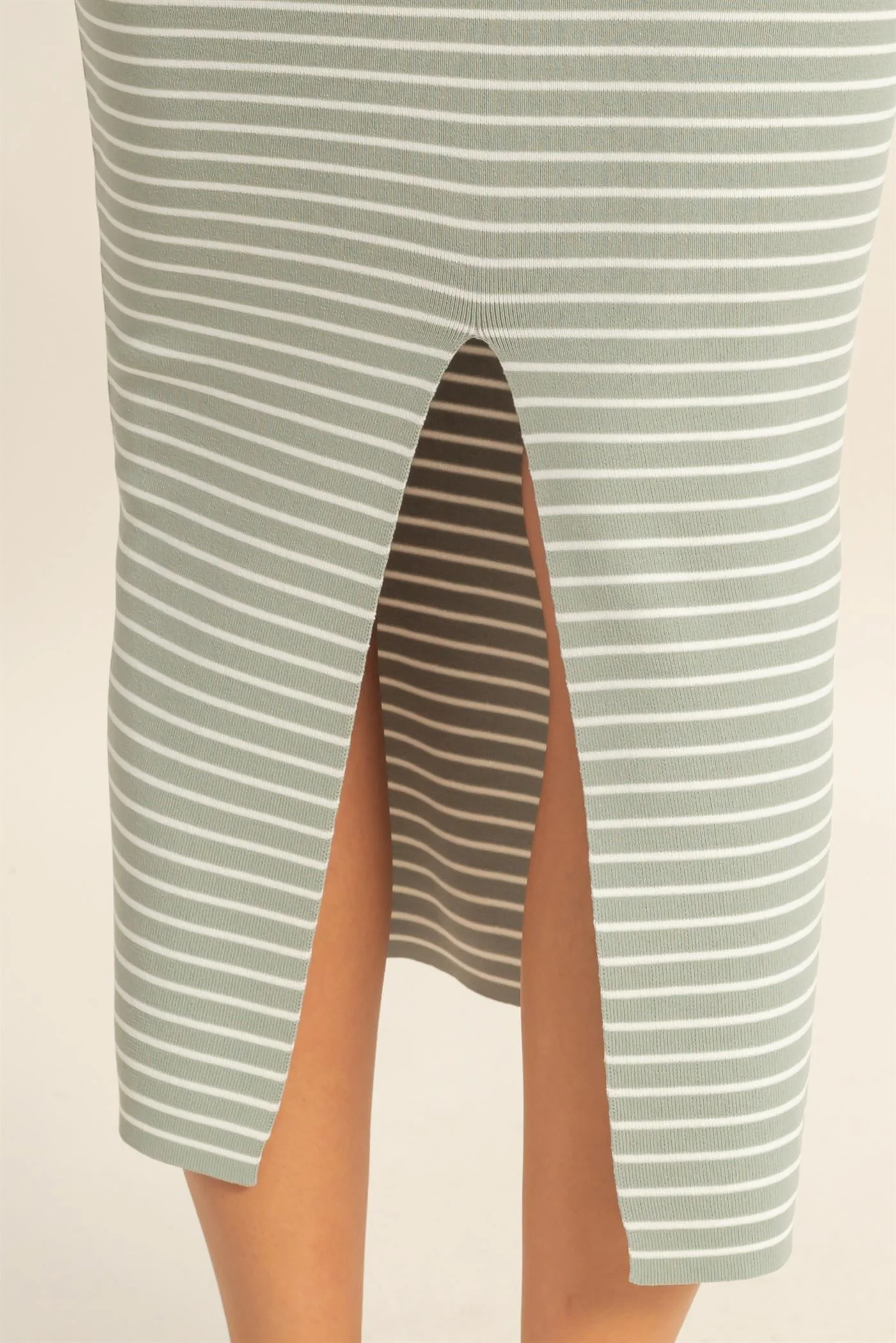 Sage Striped Fitted Midi Tank Dress - Image 5