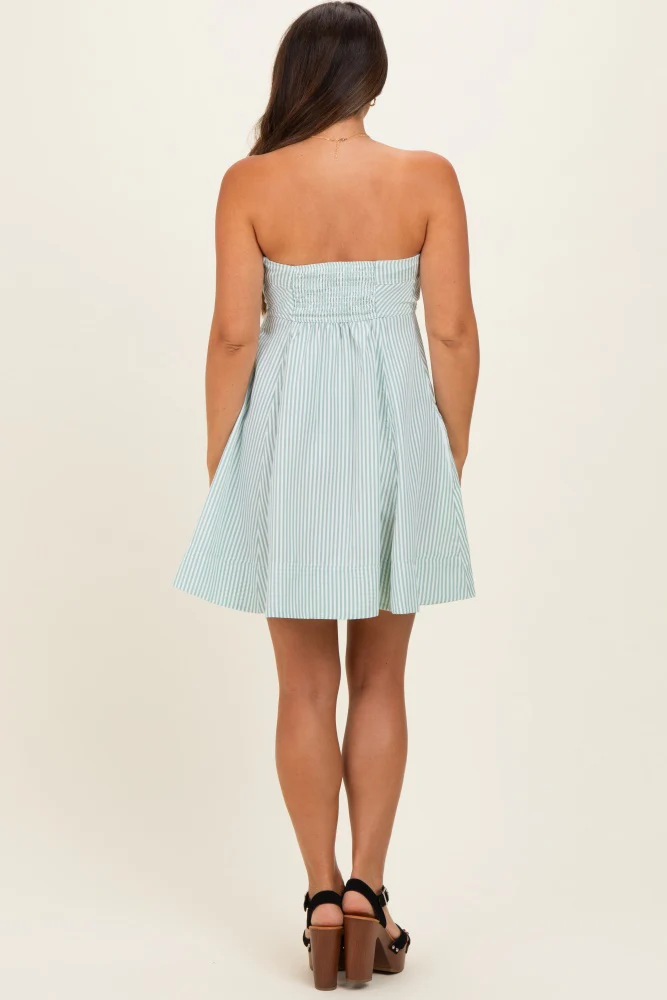 Sage Striped Strapless A-Line Maternity Dress - Image 4