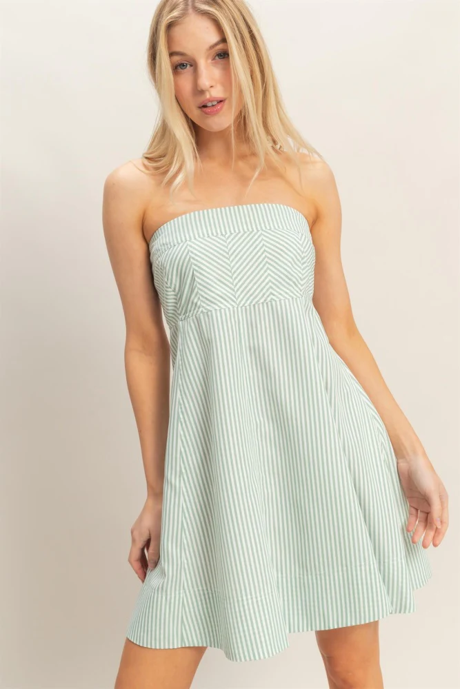 Sage Striped Strapless A-Line Maternity Dress - Image 5