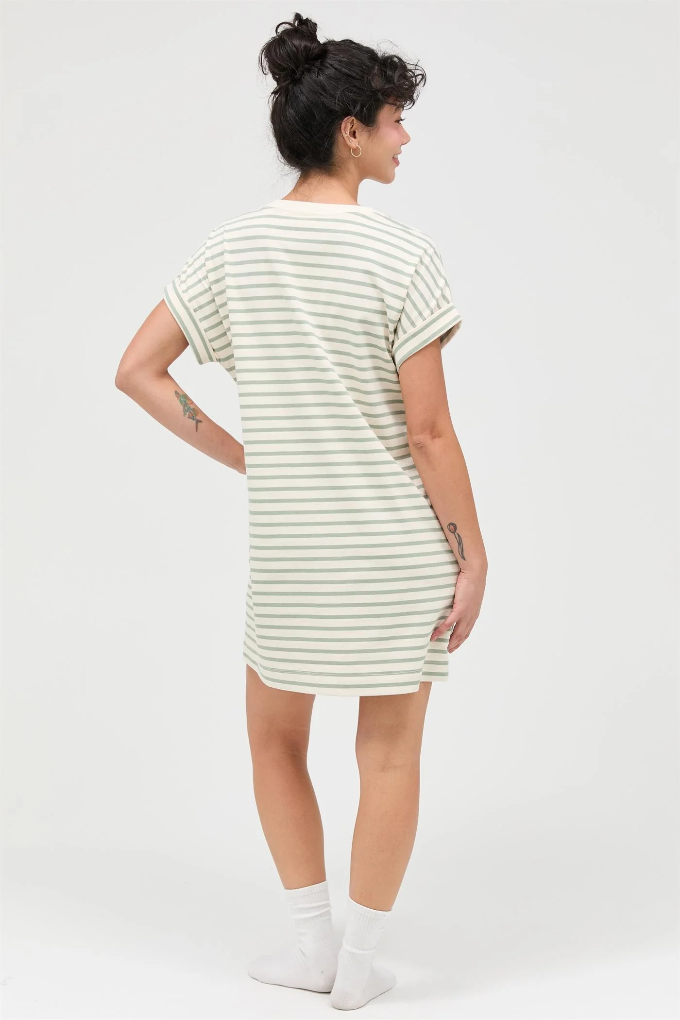 Sage Striped T-Shirt Mini Dress - Image 4