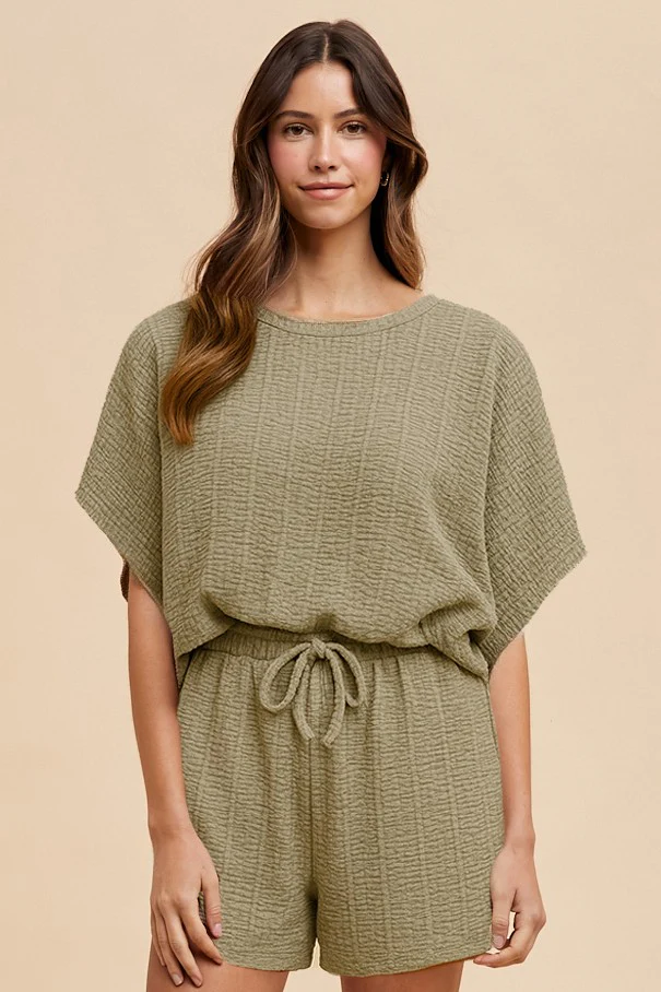 Sage Textured Modal Knit Loose Fit Maternity Top & Shorts Set - Image 5