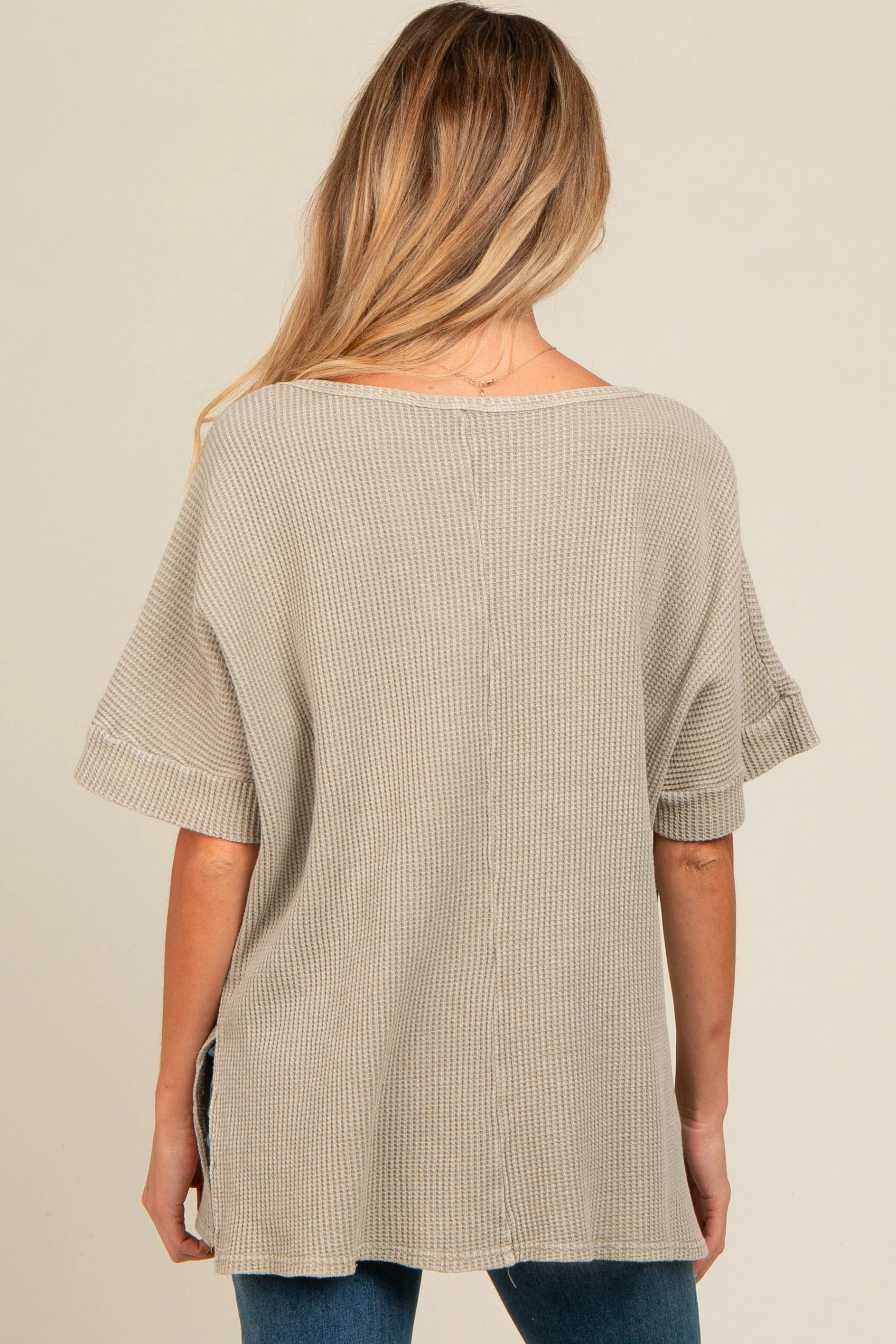 Sage Waffle Knit V-Neck Maternity Top - Image 3
