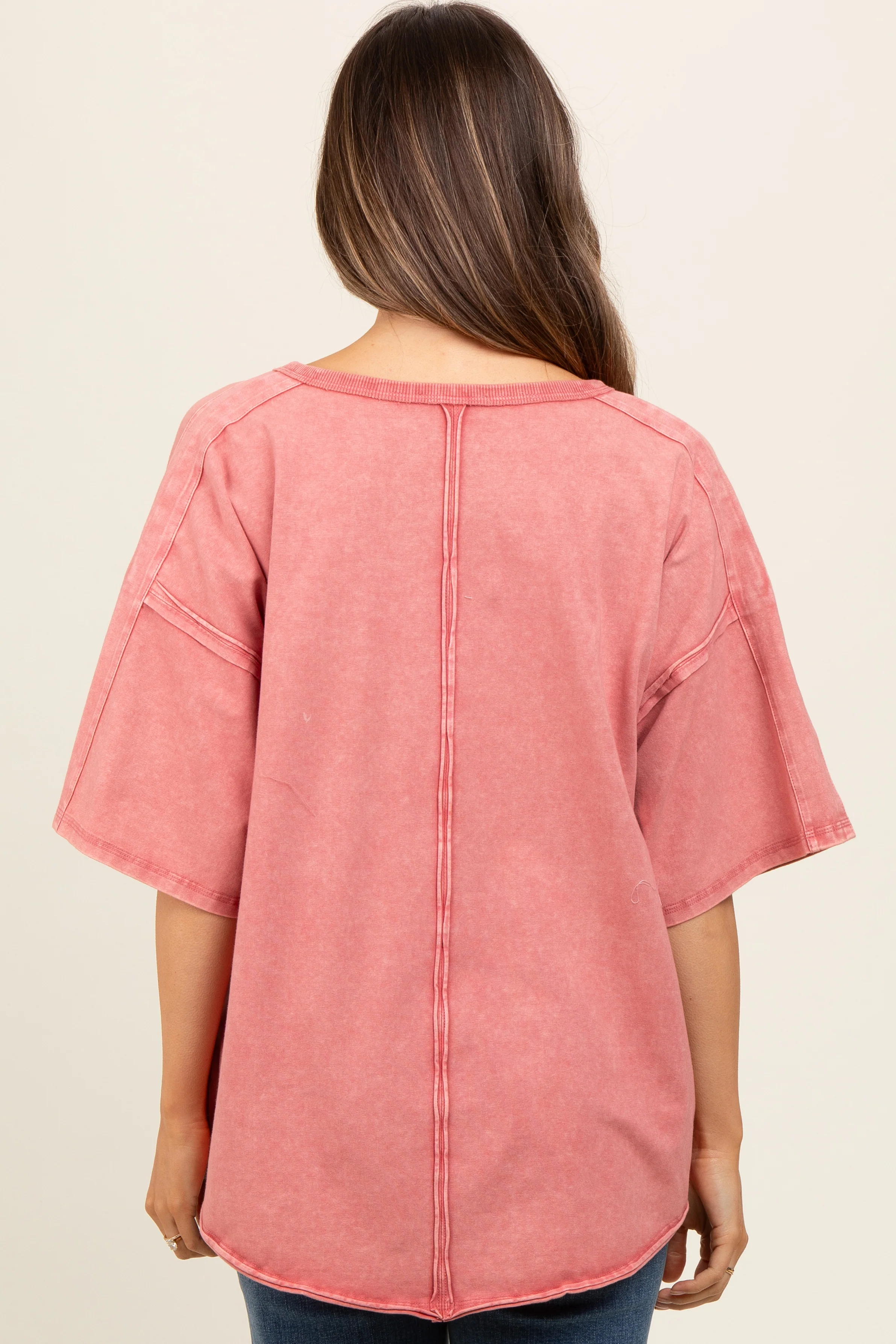 Salmon Washed Cotton Jersey Oversized Maternity Top - Image 4