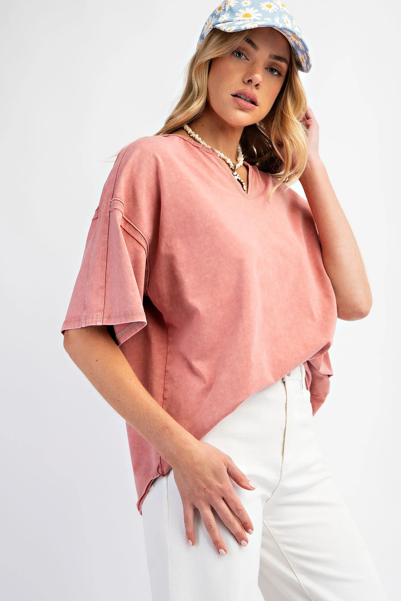 Salmon Washed Cotton Jersey Oversized Maternity Top - Image 5