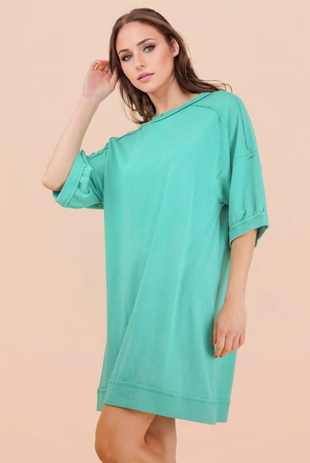 Seafoam Mineral Wash French Terry Knit T-Shirt Dress - Image 5