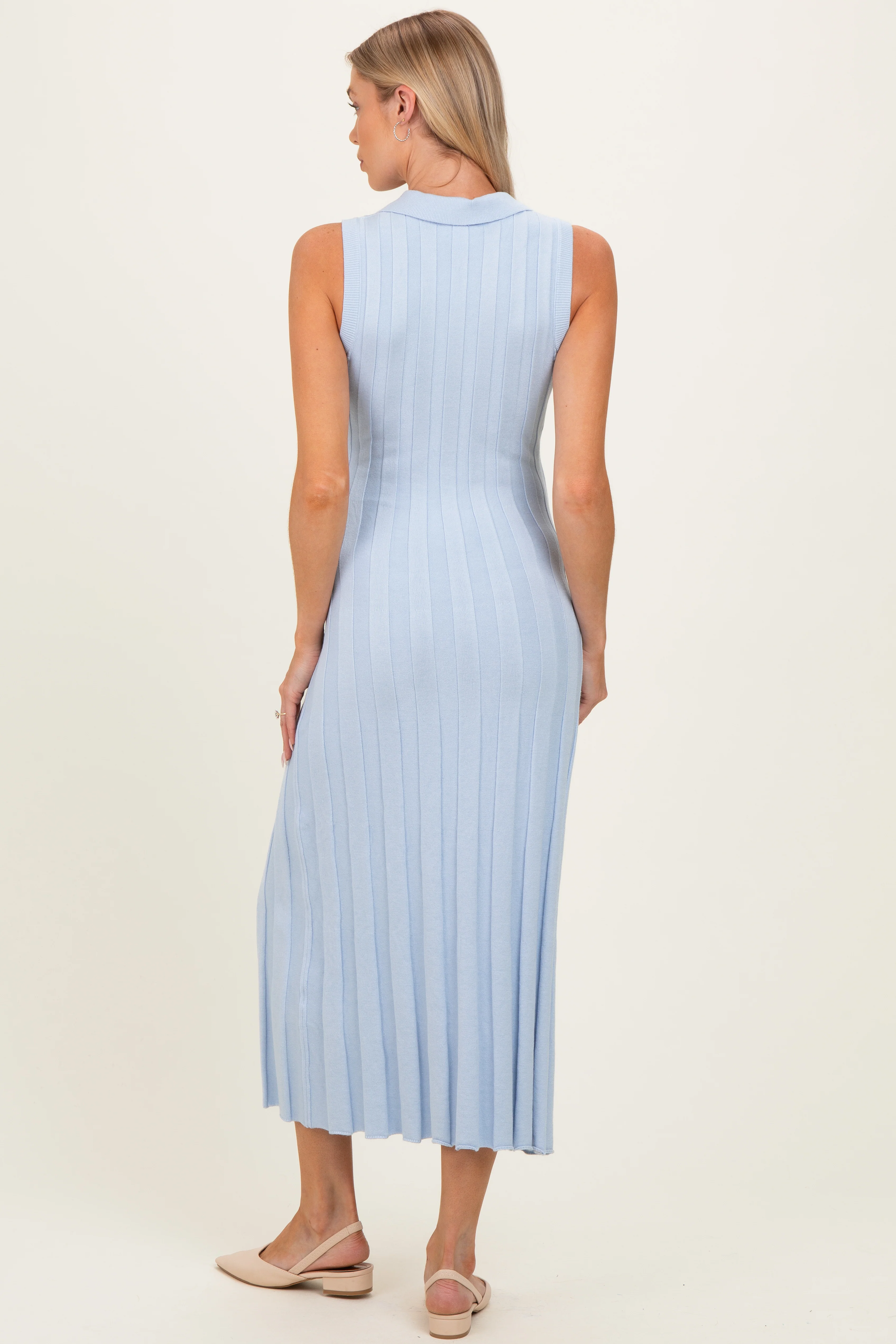 Sky Knit Collared Sleeveless Maternity Maxi Dress - Image 3