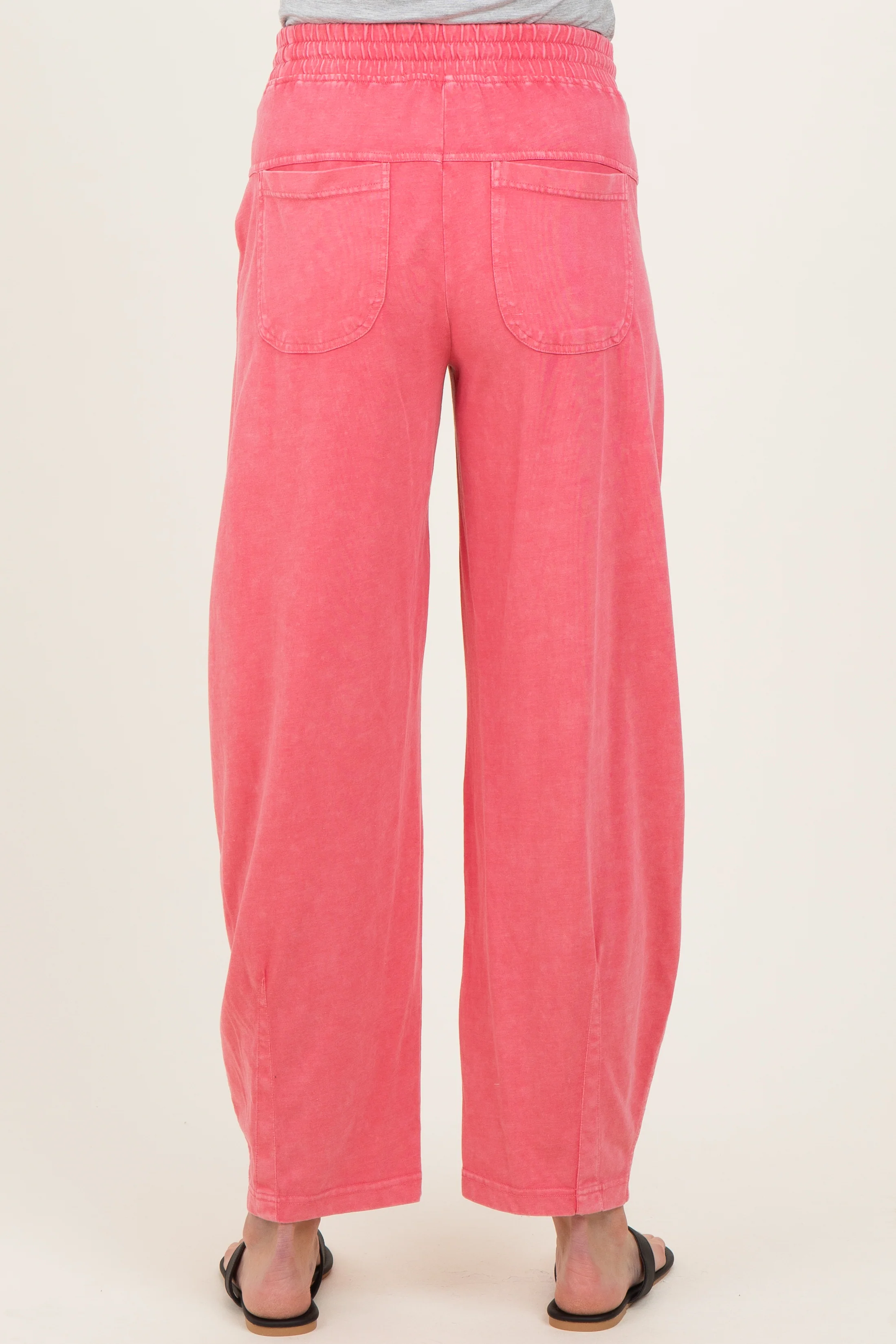 Strawberry Mineral Wash Barrel Leg Maternity Lounge Pants - Image 4