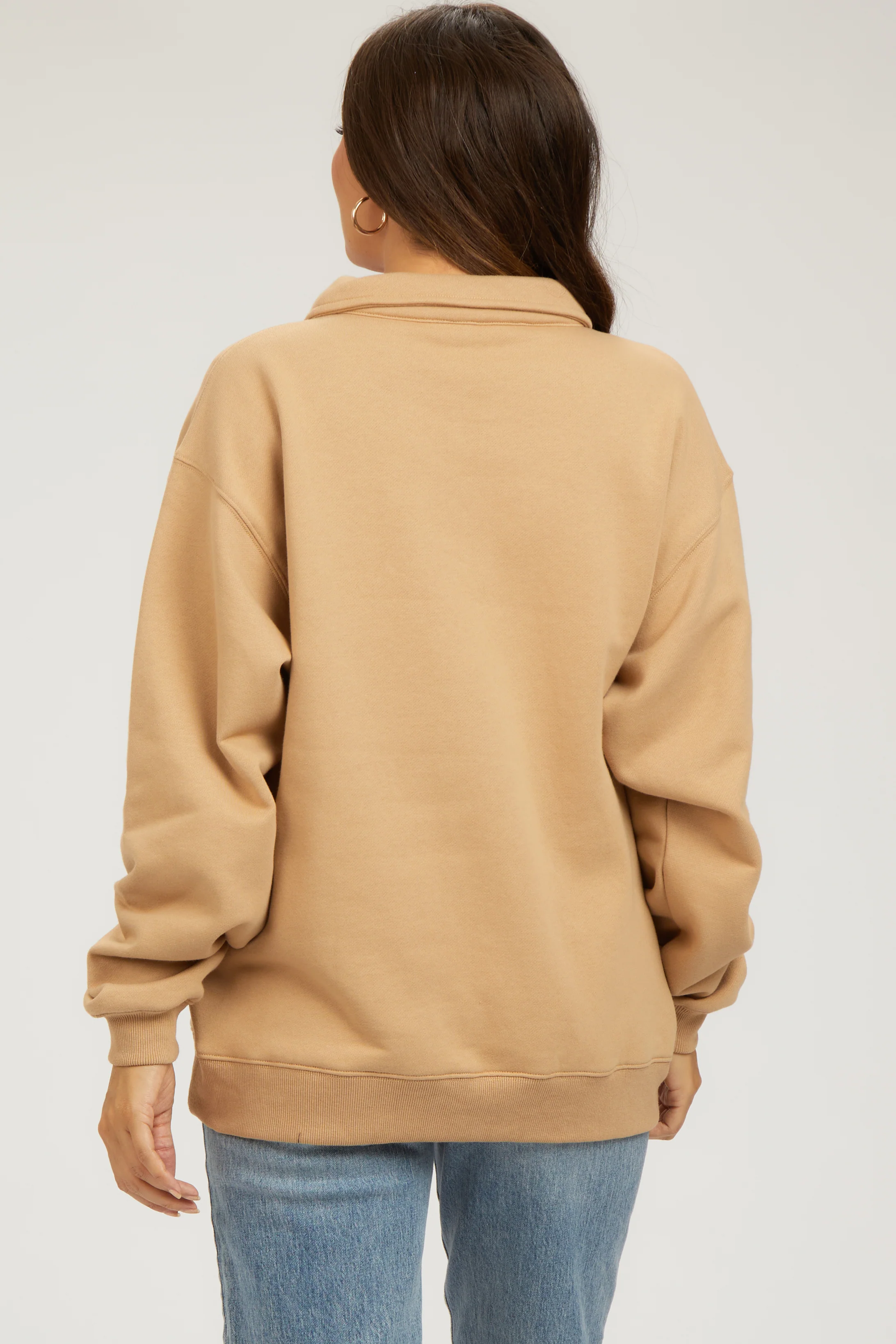 Taupe Collared Pullover Maternity Sweatshirt - Image 3