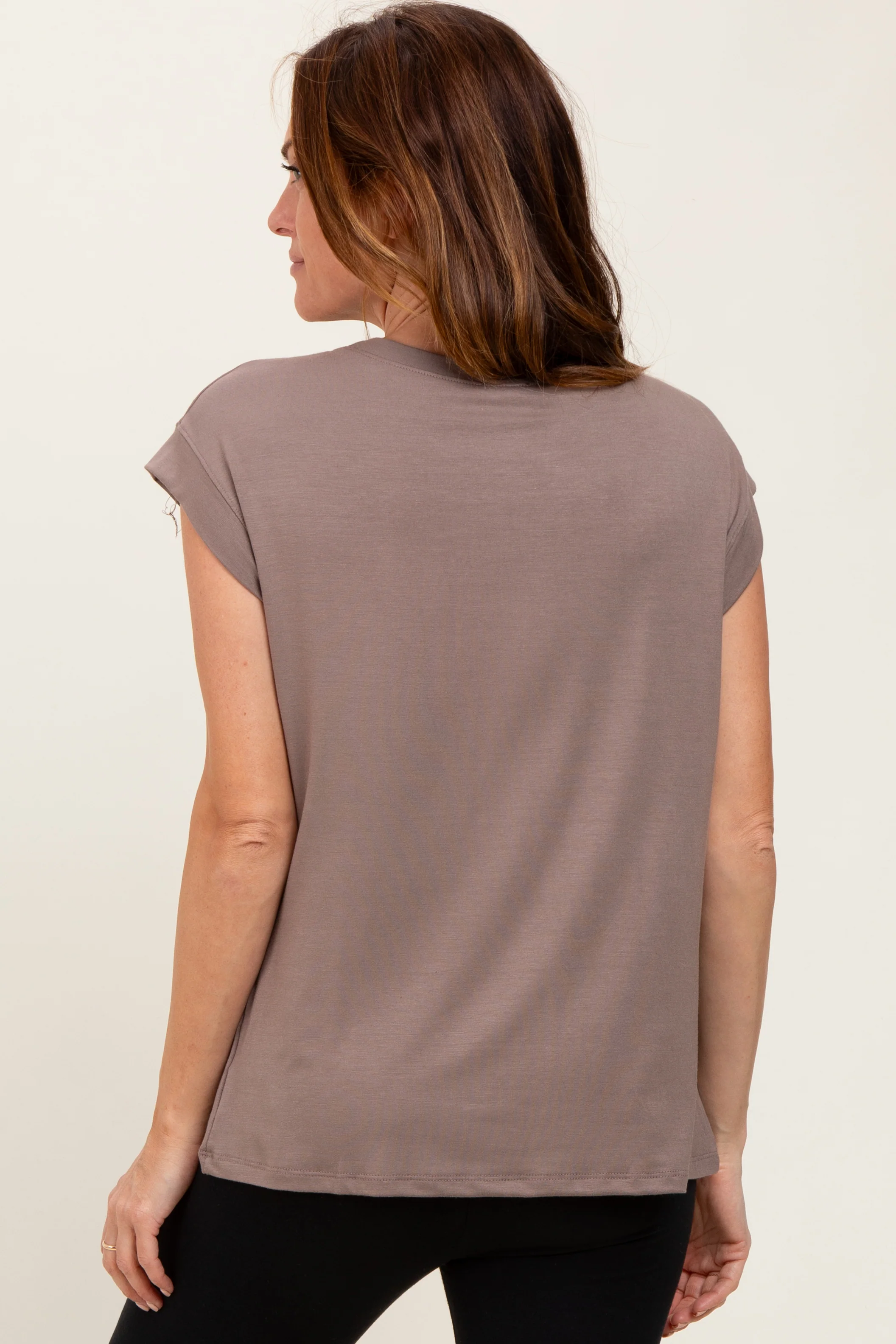 Taupe Crew Neck Muscle Tee - Image 3