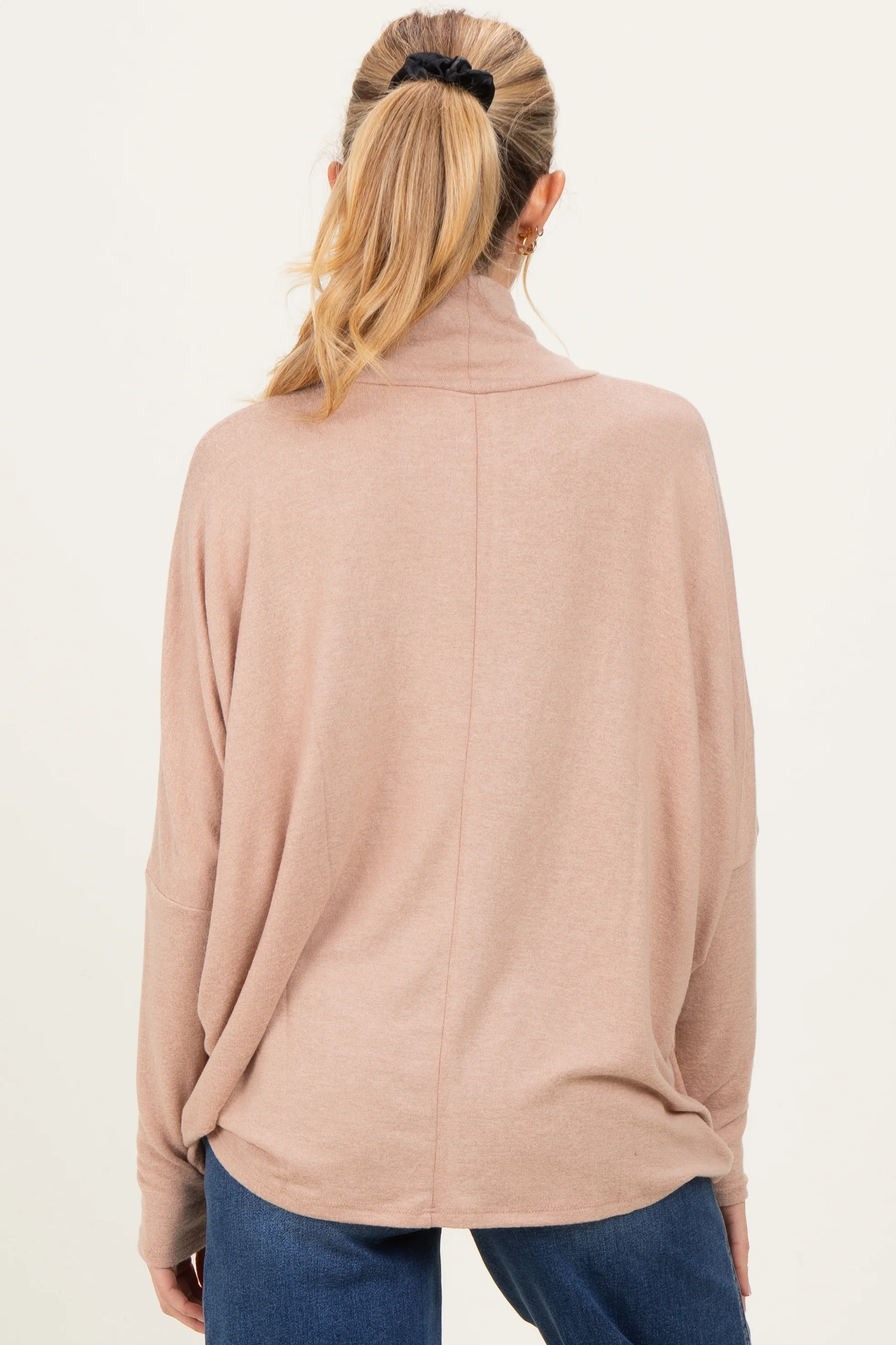 Taupe Draped Oversized Turtleneck Dolman Sleeve Maternity Top - Image 3