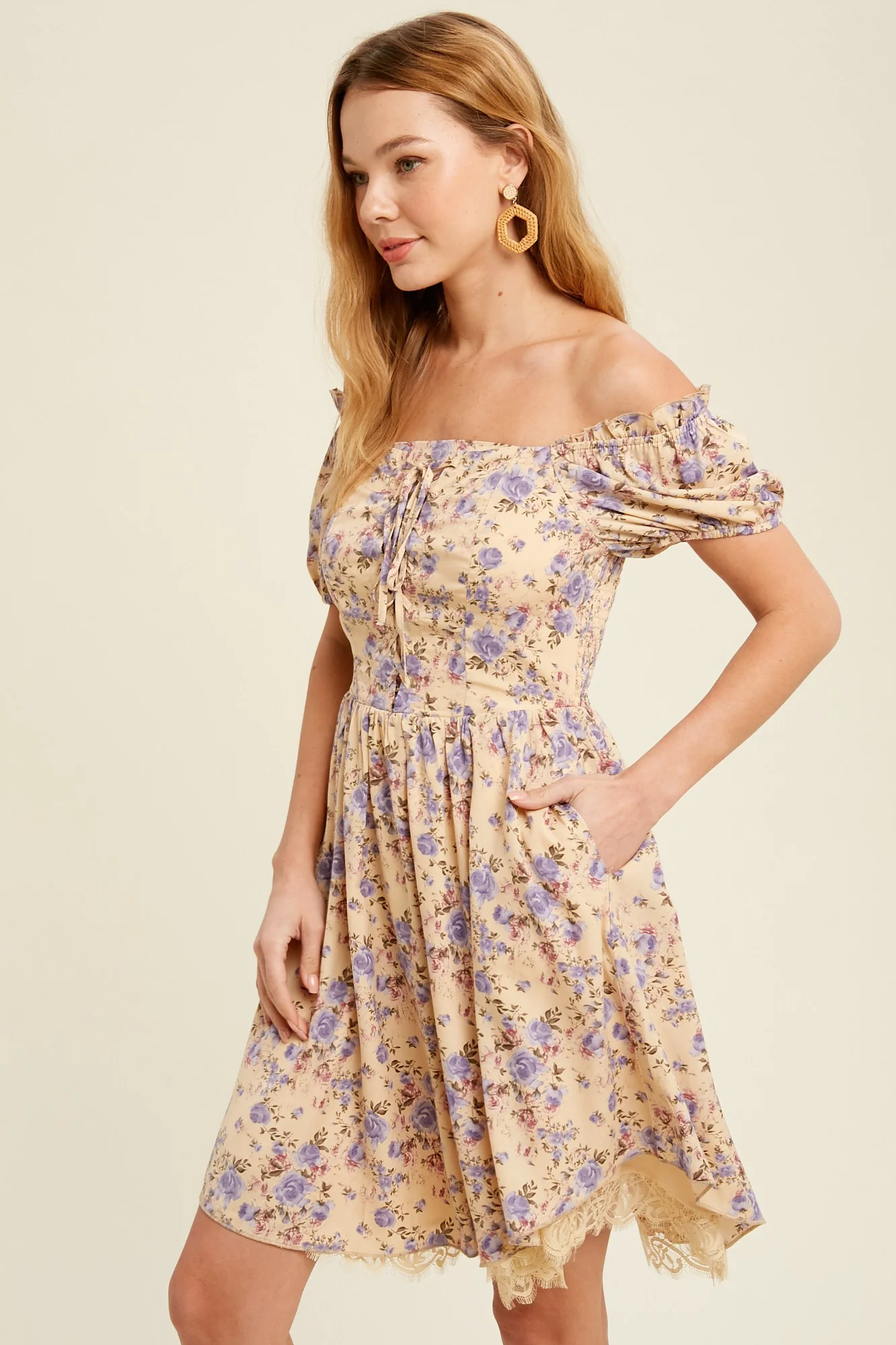 Taupe Floral Printed Woven Mini Dress - Image 3