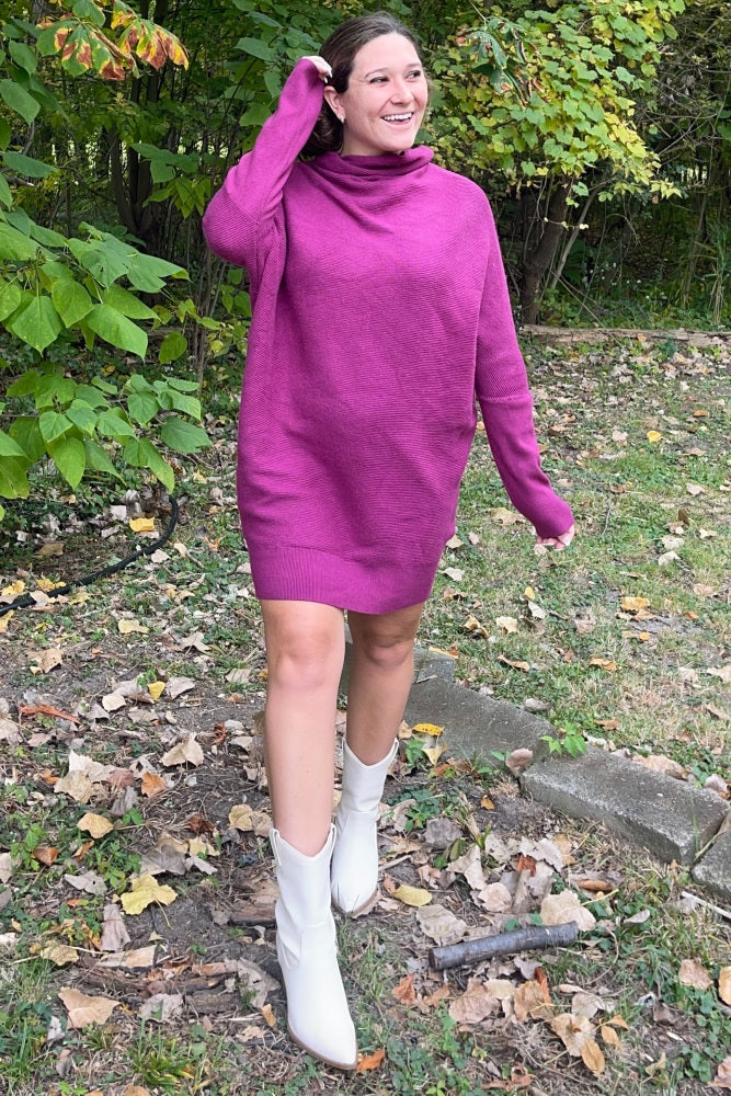 Taupe Funnel Neck Dolman Sleeve Mini Dress - Image 6