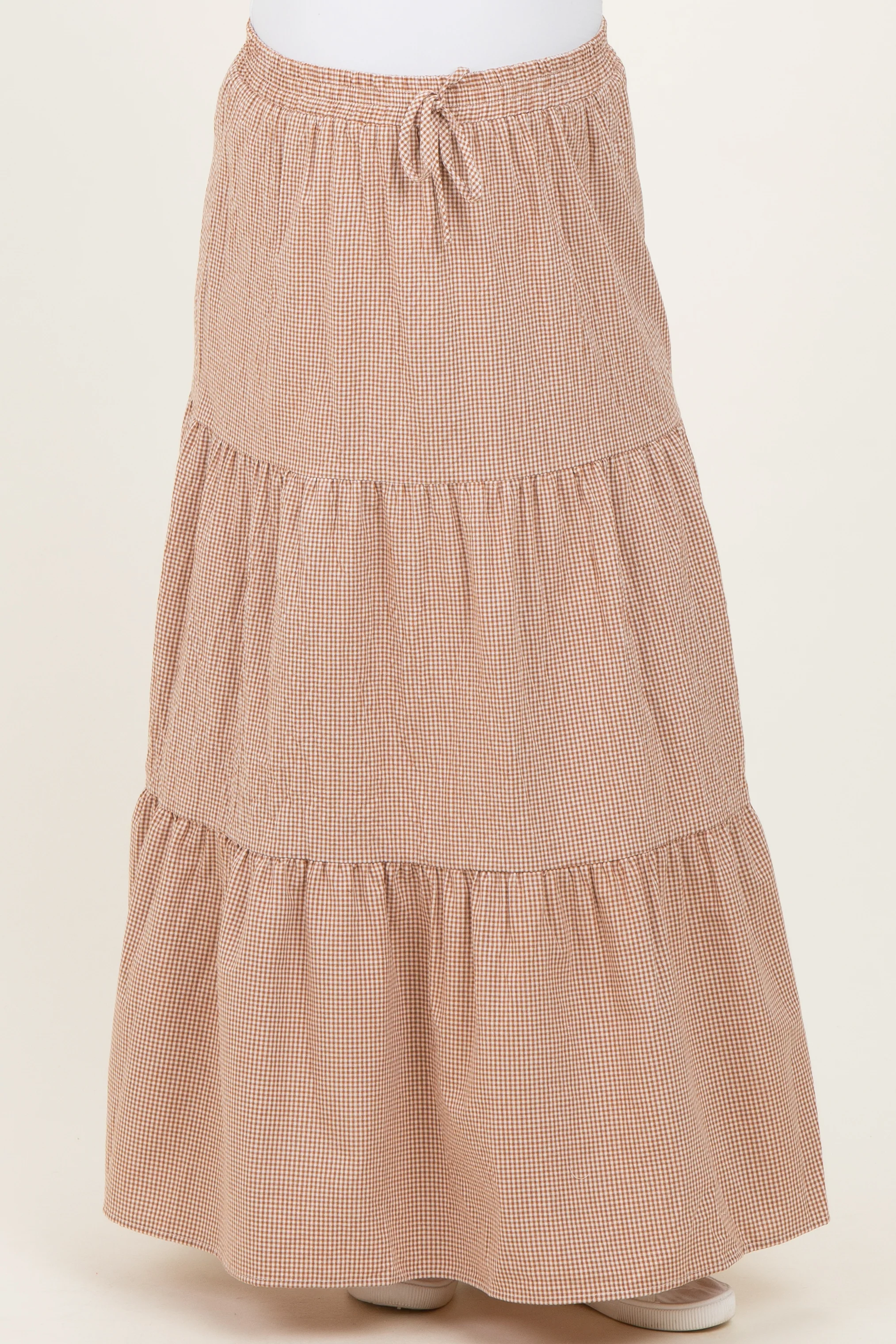 Taupe Gingham Tiered Maternity Maxi Skirt - Image 3