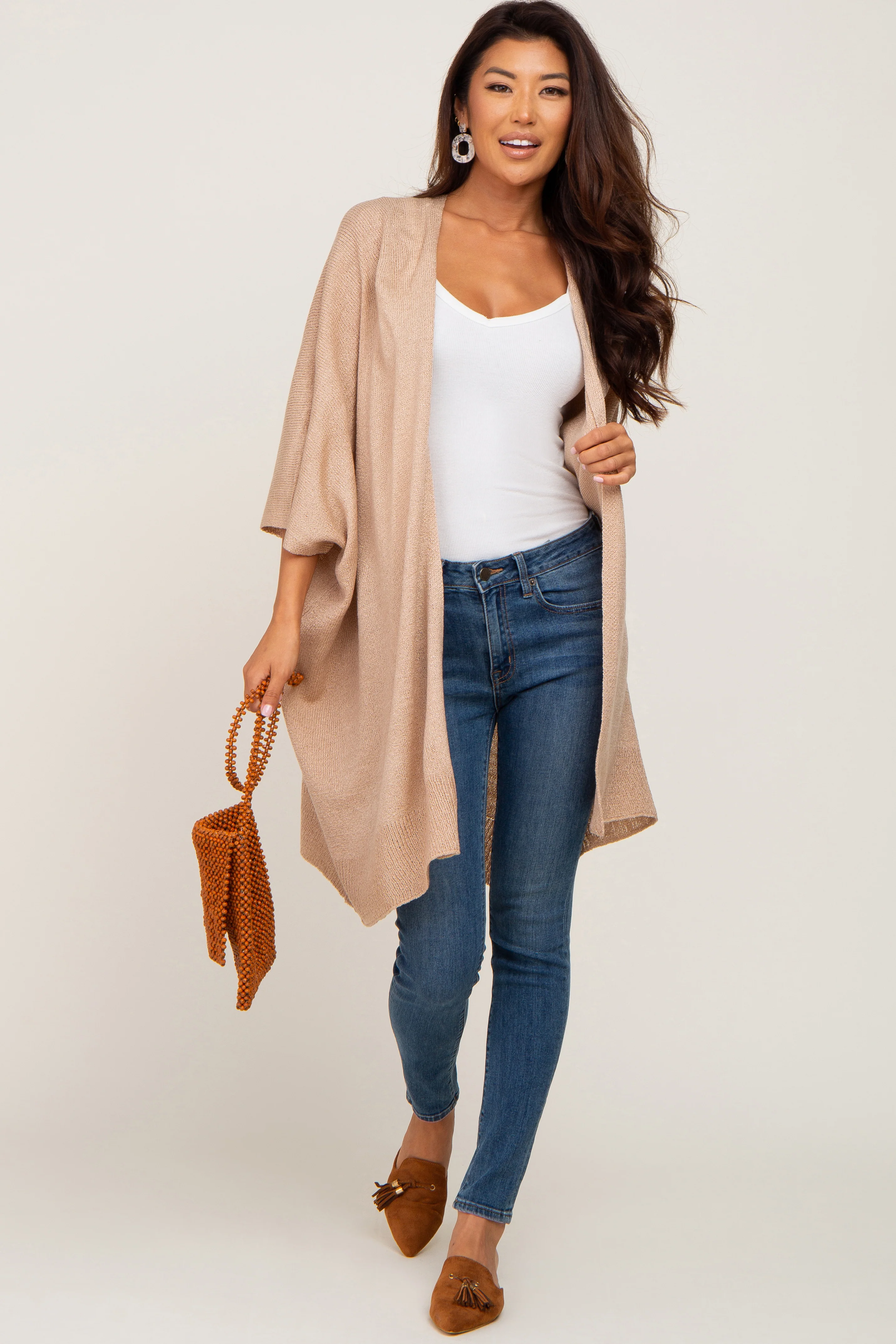 Taupe Knit Open Front Maternity Cardigan - Image 5