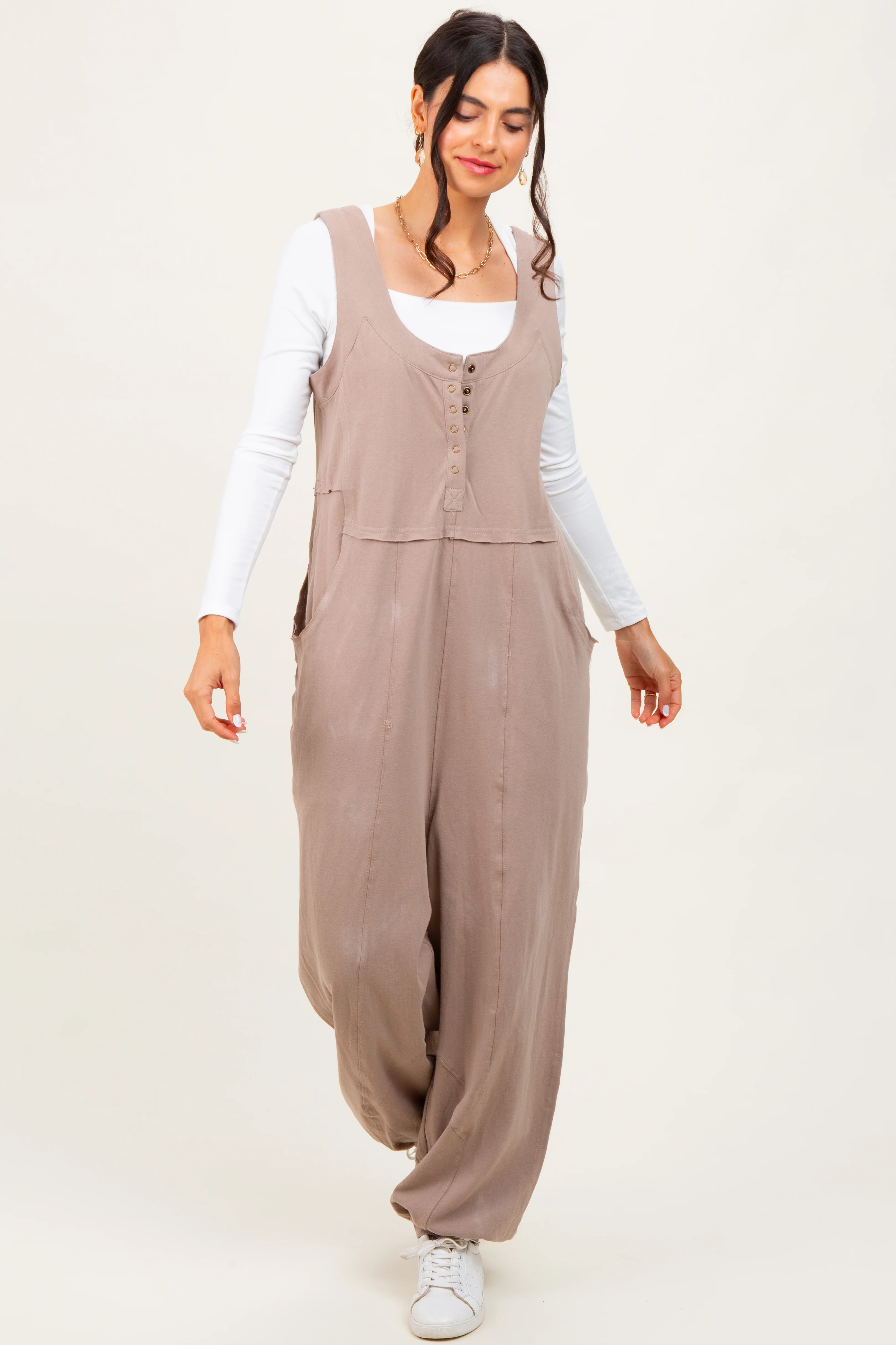Taupe Loose Fit Sleeveless Jumpsuit - Image 2