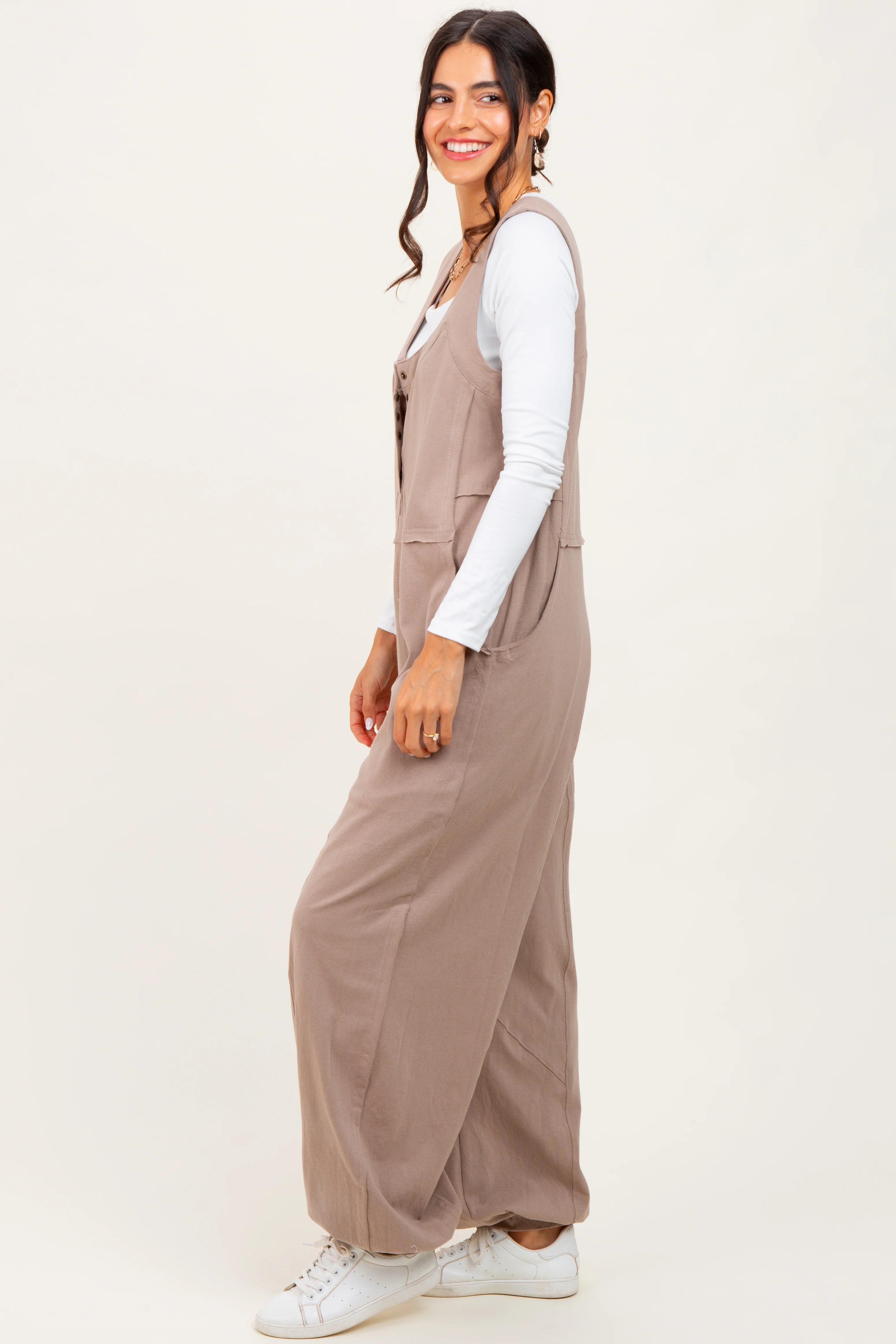 Taupe Loose Fit Sleeveless Jumpsuit - Image 3