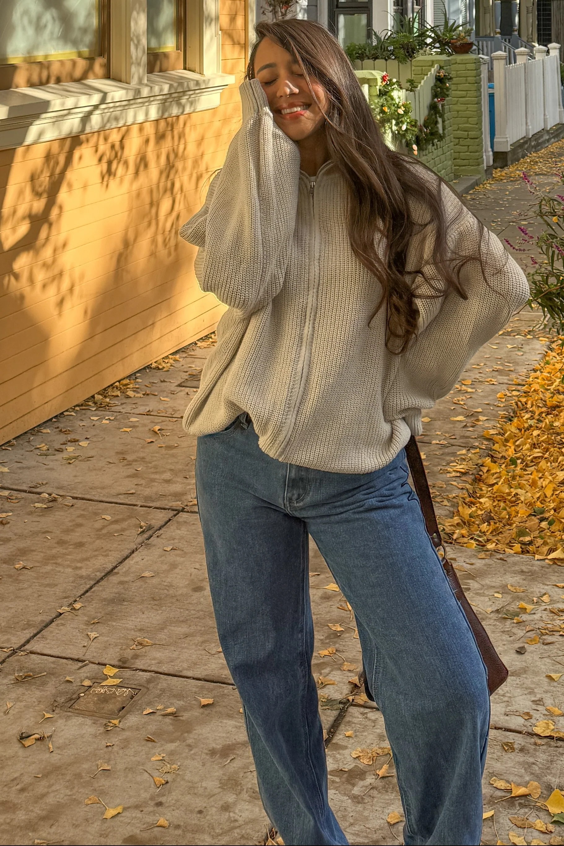 Taupe Oversized Zip Up Cardigan - Image 15