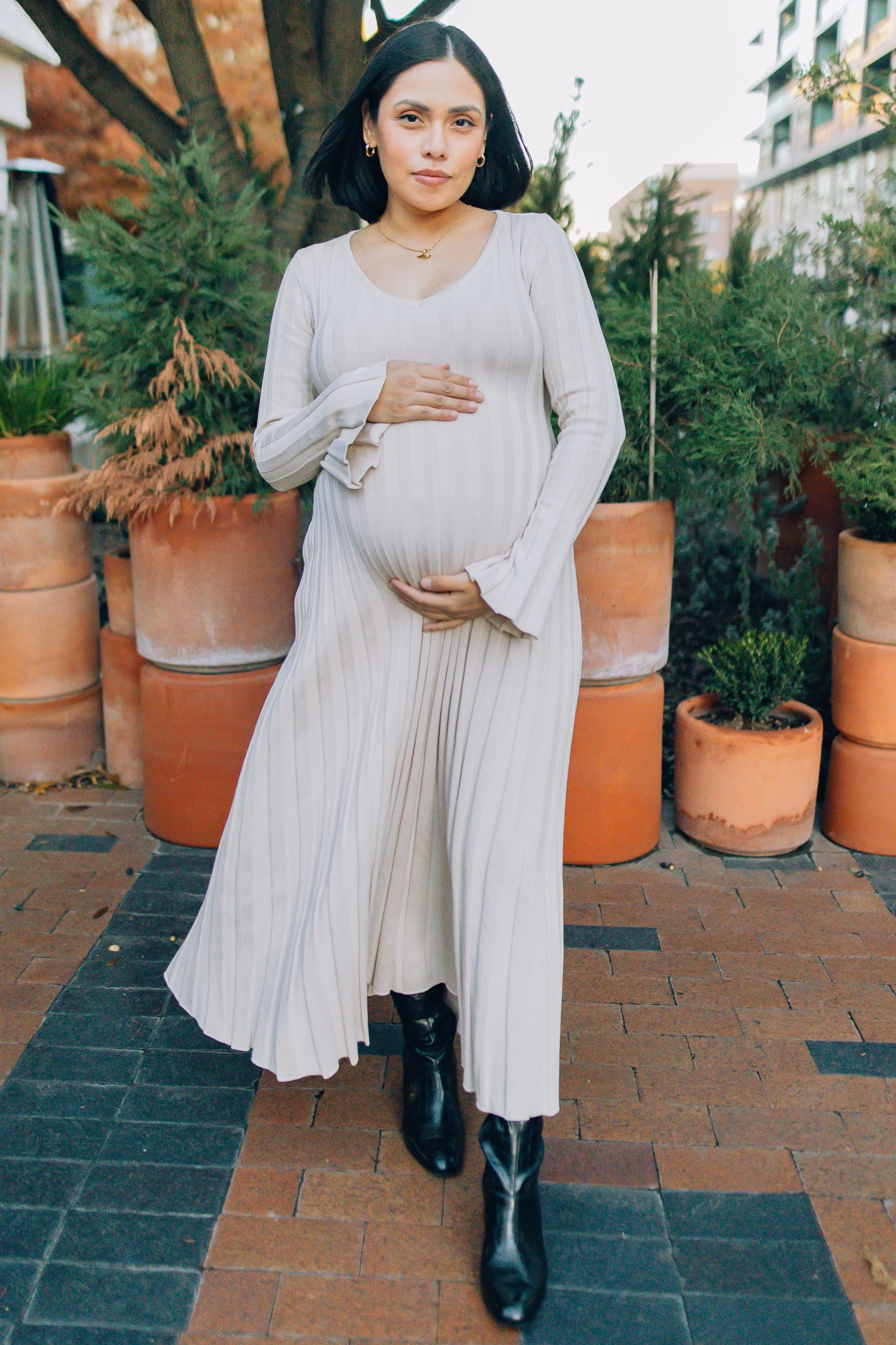Taupe Ribbed Maternity Knit Maxi Dress - Image 2