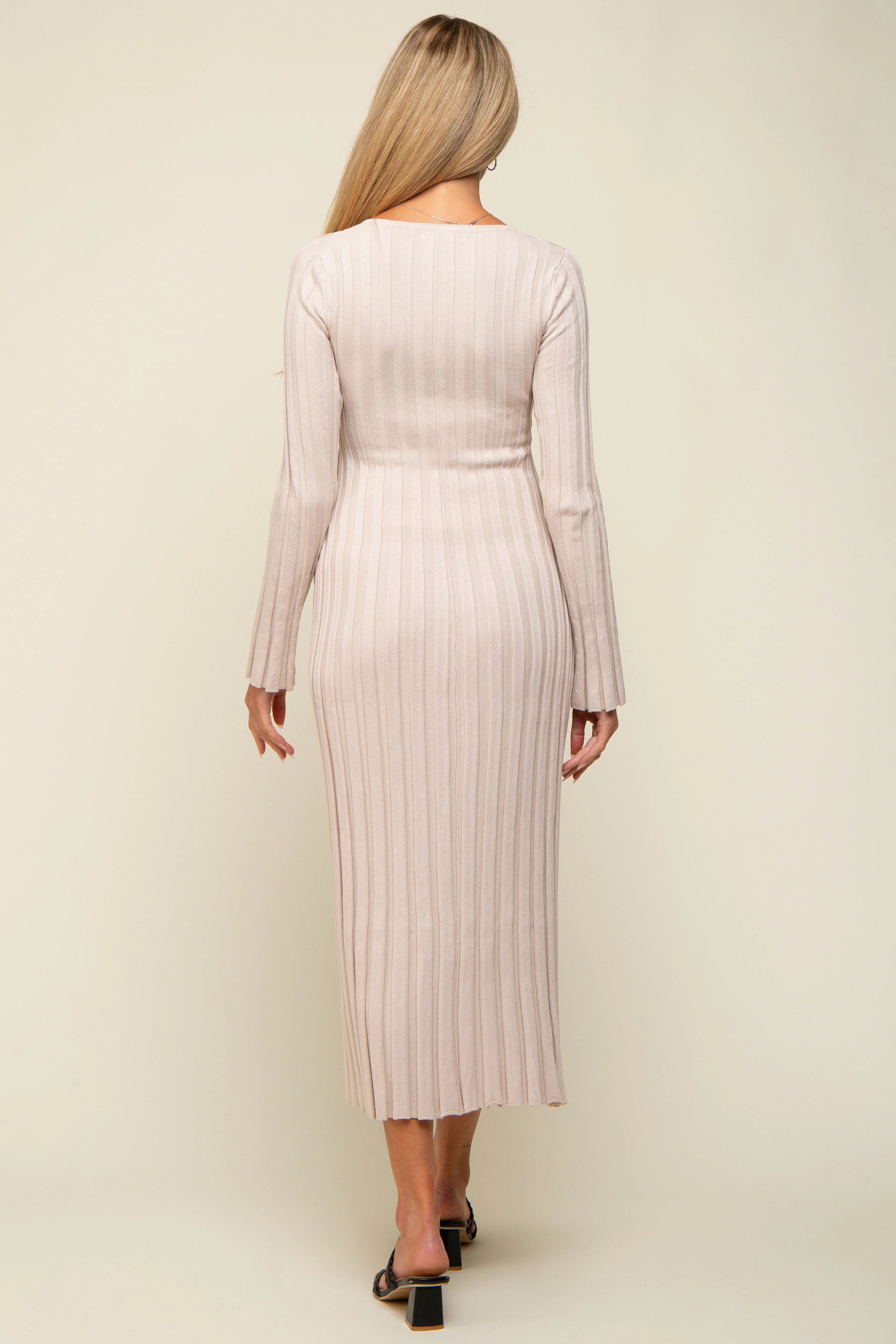 Taupe Ribbed Maternity Knit Maxi Dress - Image 4