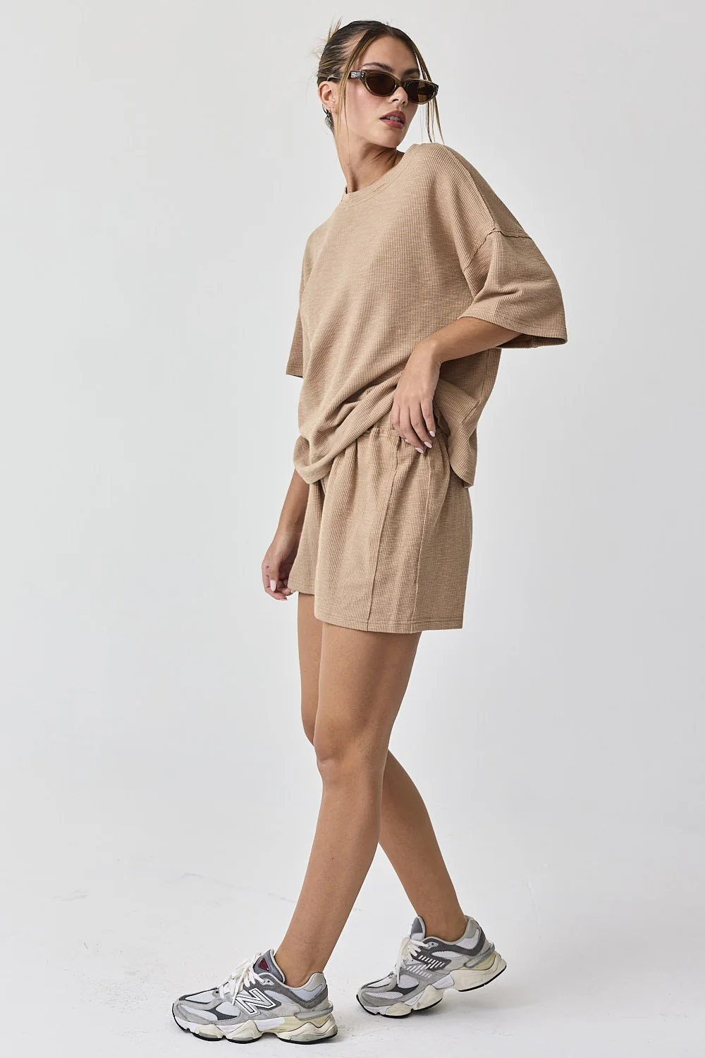 Taupe Ribbed Short Sleeve Short Set - Image 3