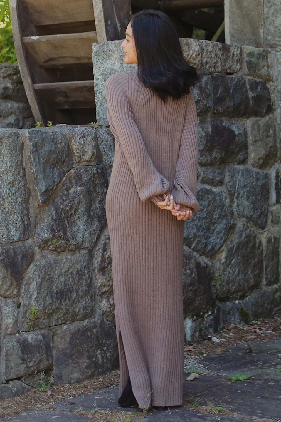 Taupe Side Slit Maxi Sweater Dress - Image 6