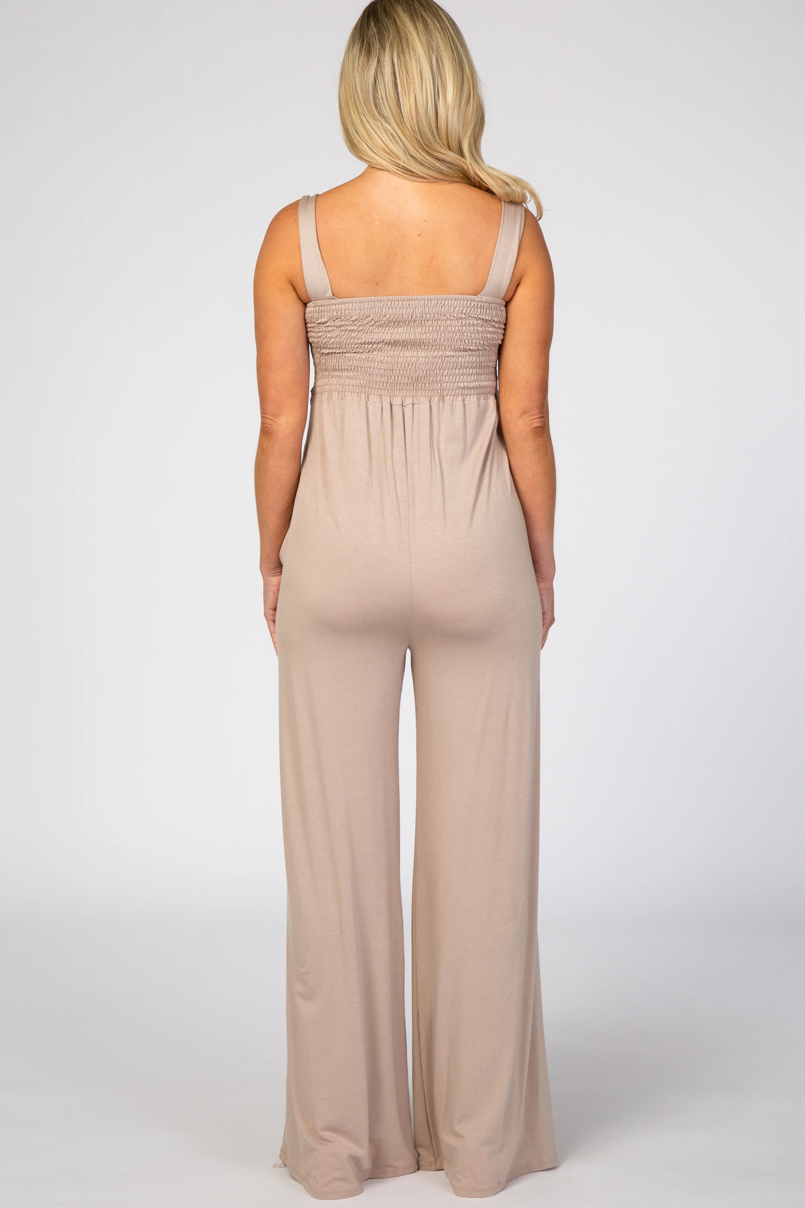 Taupe Sleeveless Wide Leg Maternity Jumpsuit - Image 3