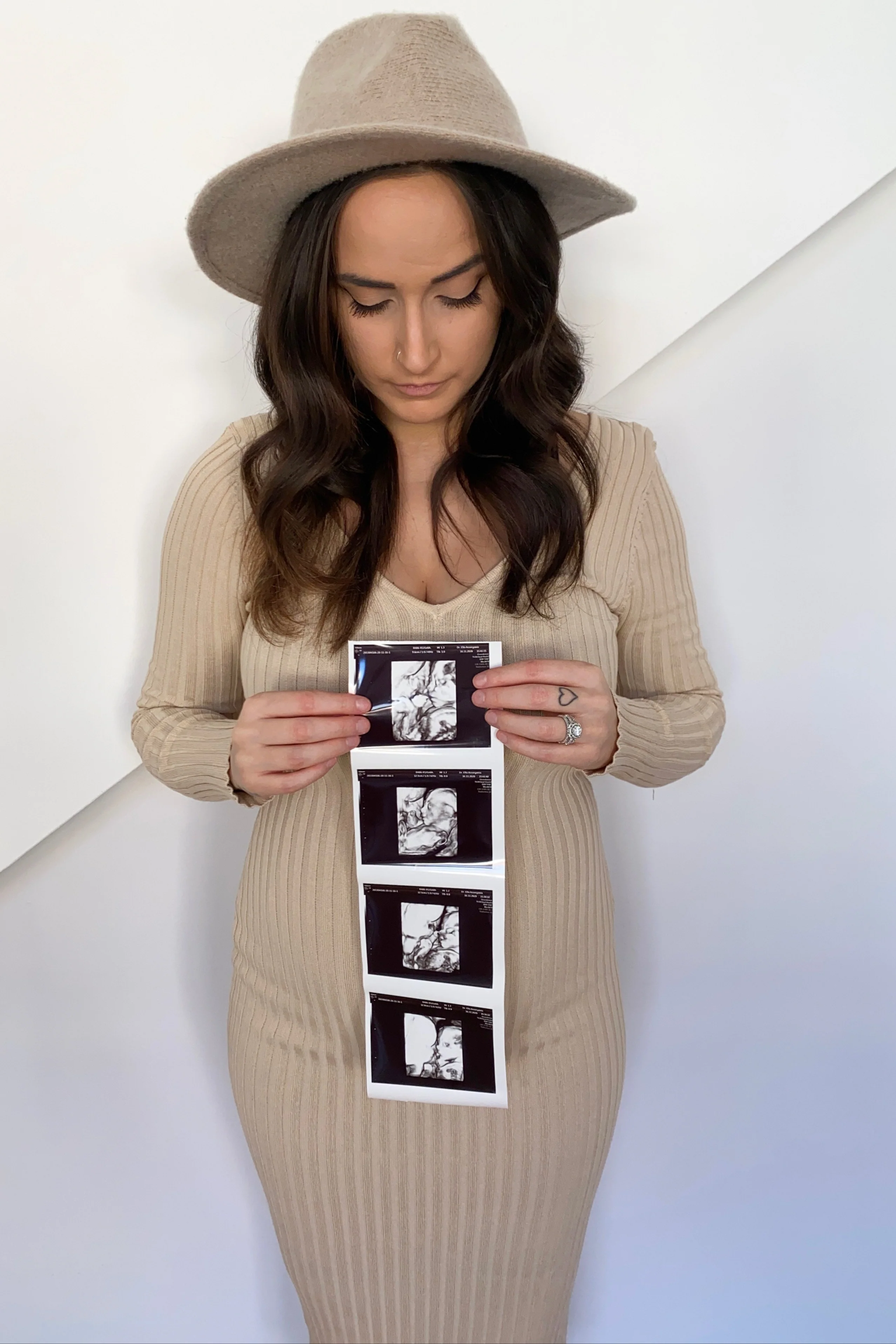 Taupe V-Neck Long Sleeve Fitted Maternity Maxi Dress - Image 17