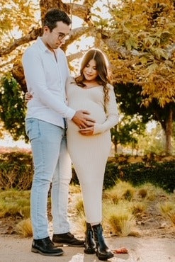 Taupe V-Neck Long Sleeve Fitted Maternity Maxi Dress - Image 24