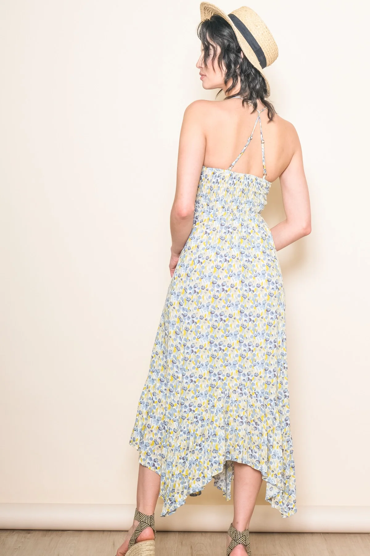 Teal Floral Smocked Halter Flowy Maxi Dress - Image 3