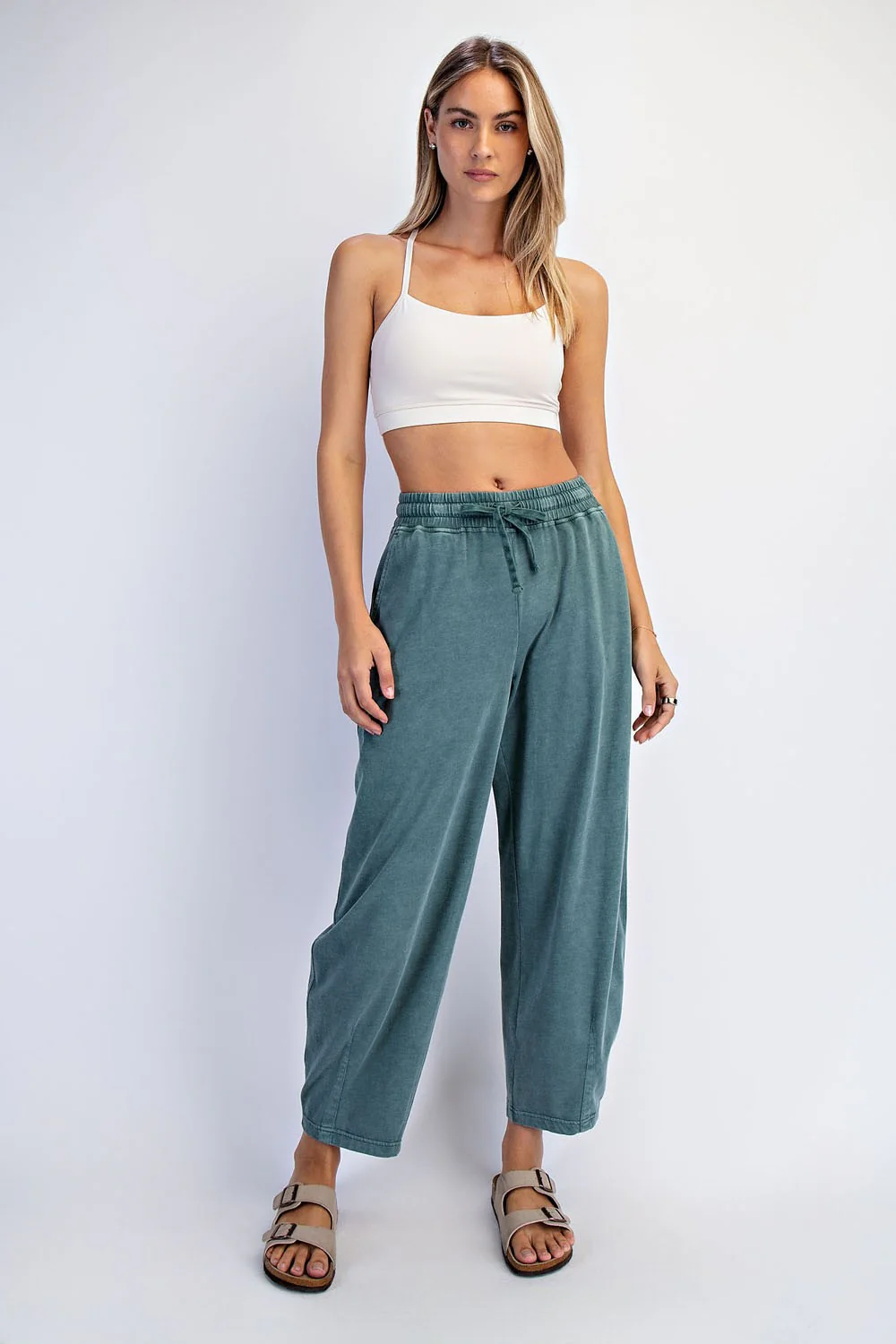 Teal Mineral Wash Barrel Leg Maternity Lounge Pants - Image 6