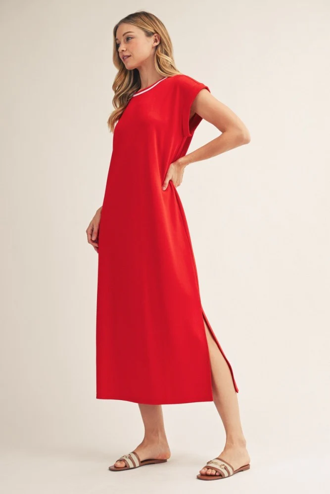 Tomato Red Side Slit Midi Dress - Image 2