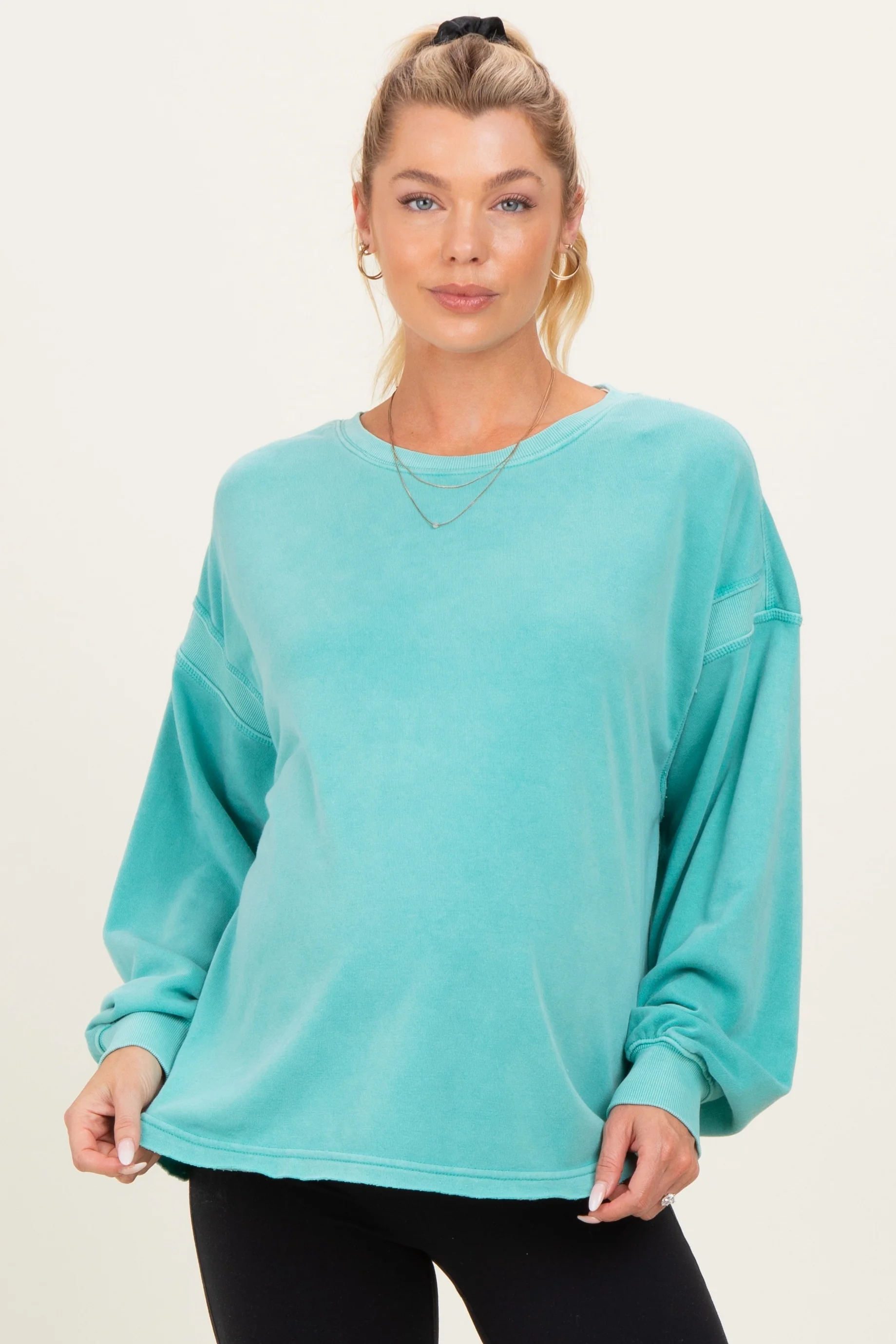 Turquoise Oversized Cutout Back Maternity Sweatshirt - Image 3