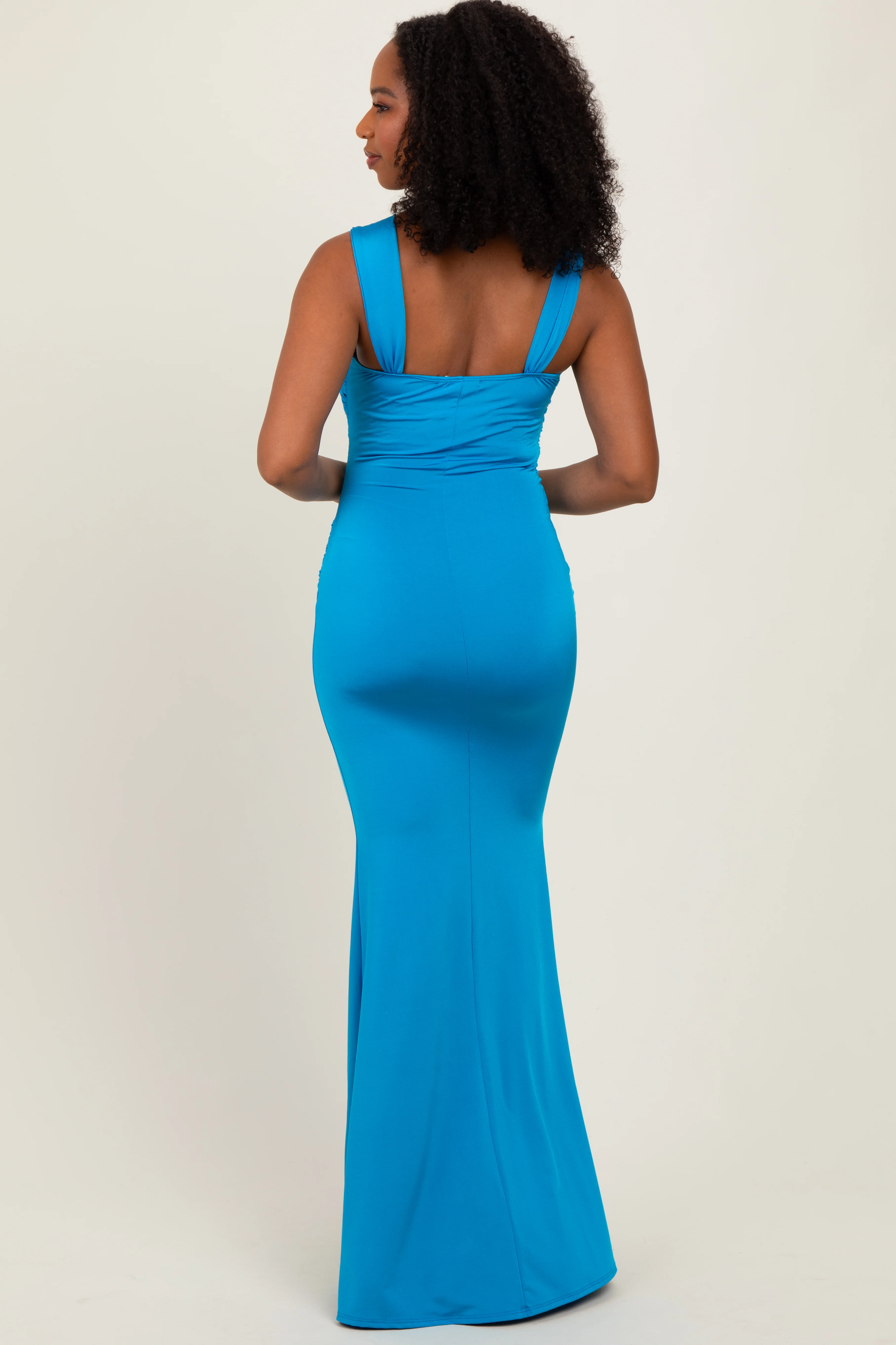 Turquoise Twist Front Ruched Maxi Dress - Image 4