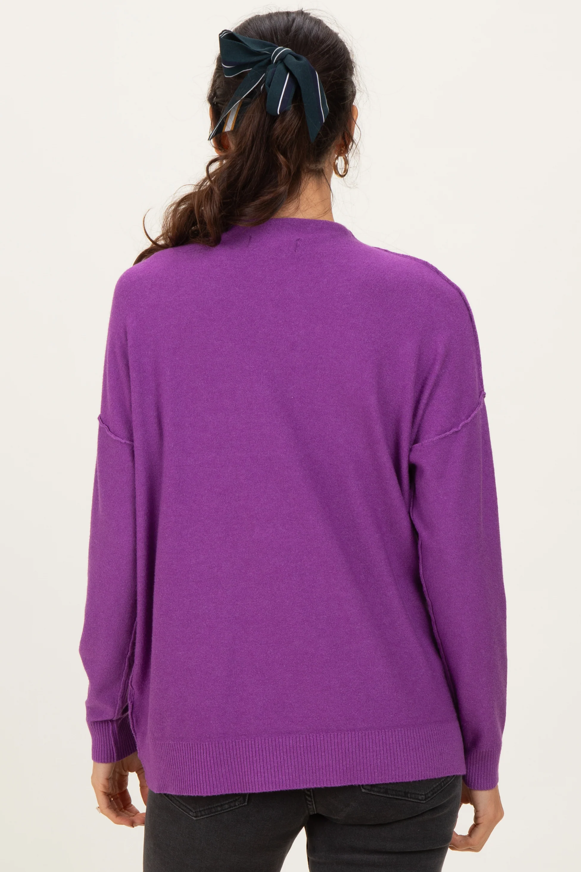 Violet Mock Neck Exposed Seam Sweater - Image 4