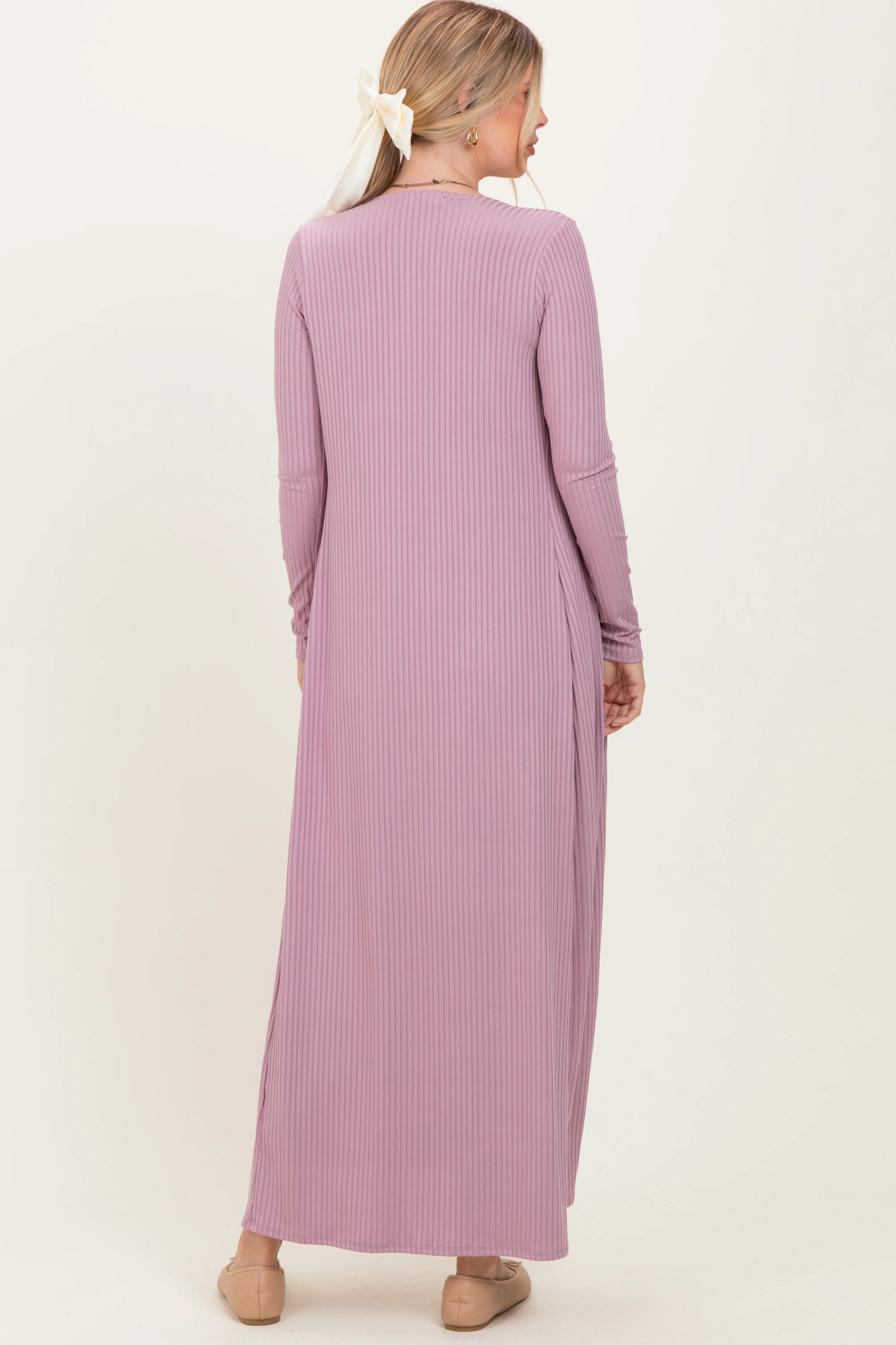 Violet Ribbed Sleeveless Dress Cardigan Set - Image 4