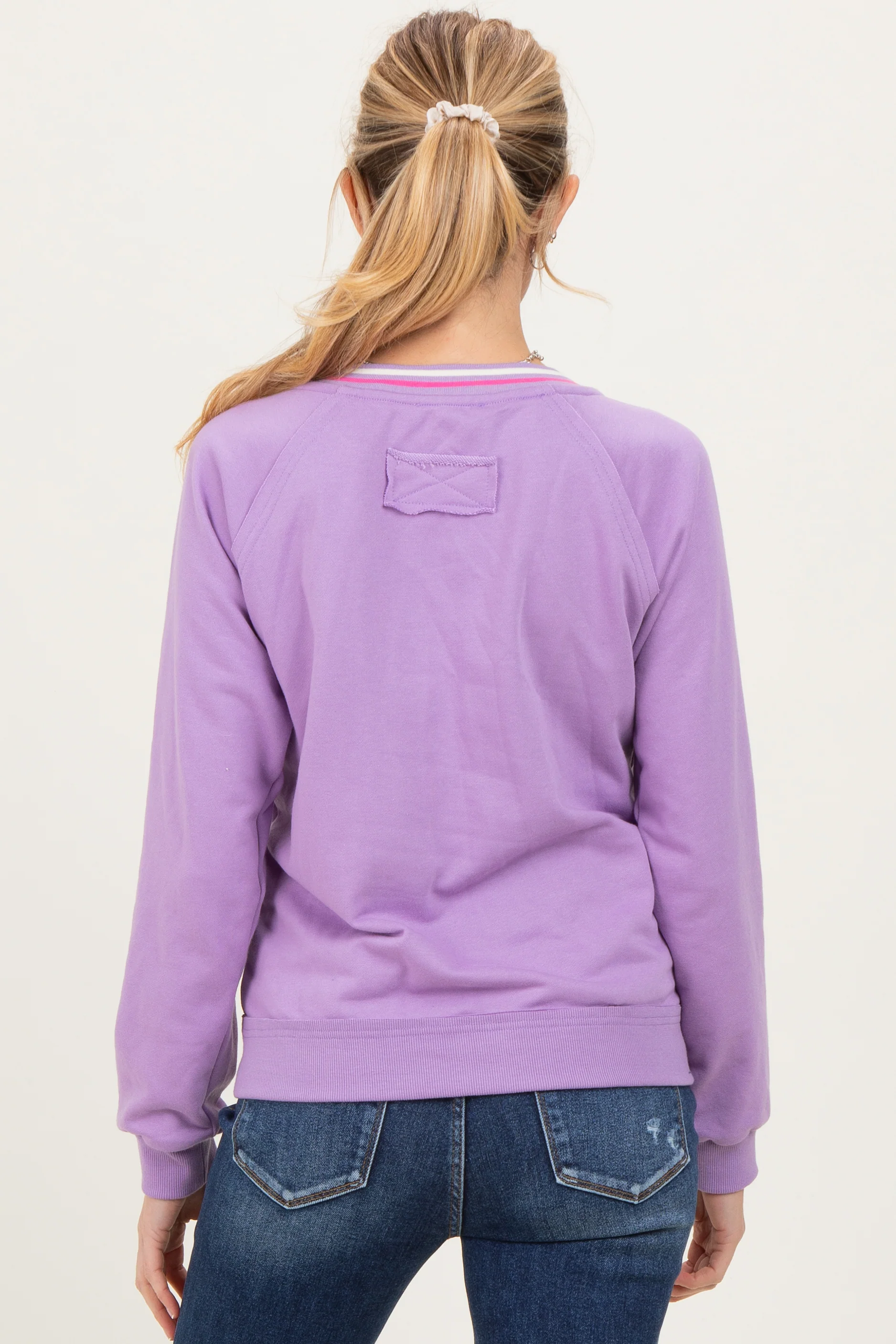 Violet Striped Neckline Maternity Terry Sweatshirt - Image 4