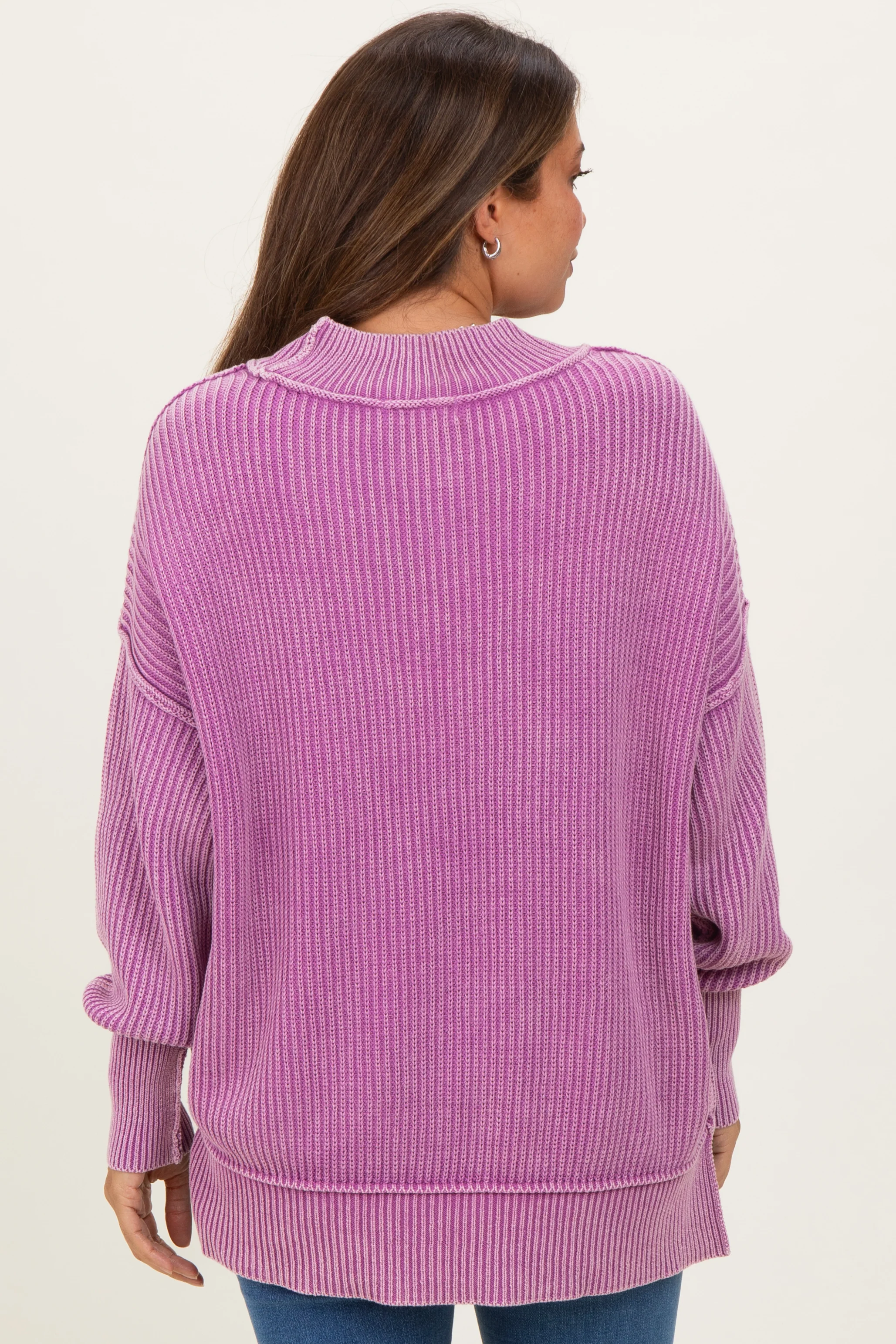 Violet Washed Side Slit Oversized Maternity Sweater - Image 4