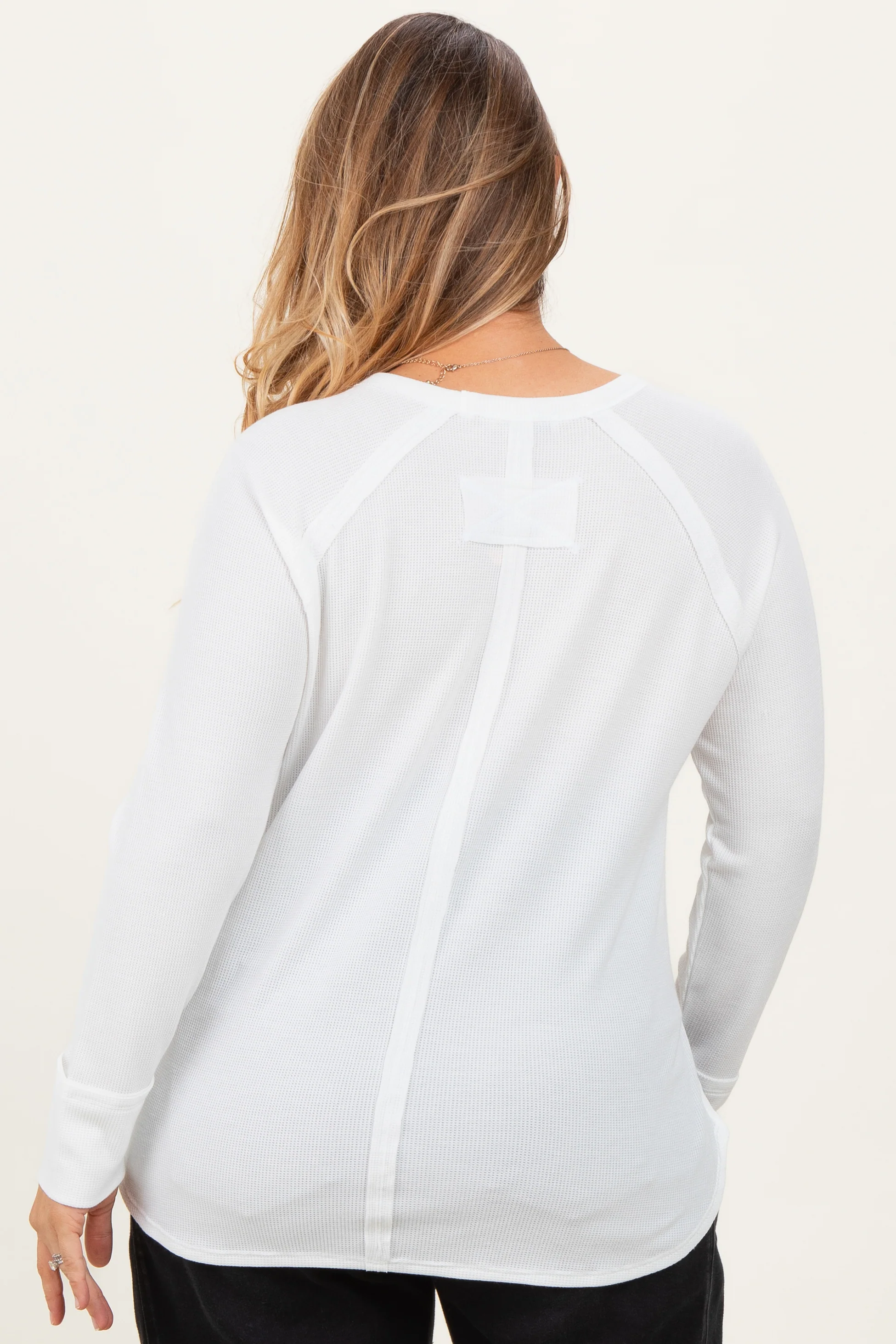 White Baby Waffle Knit Long Sleeve Maternity Plus Top - Image 3
